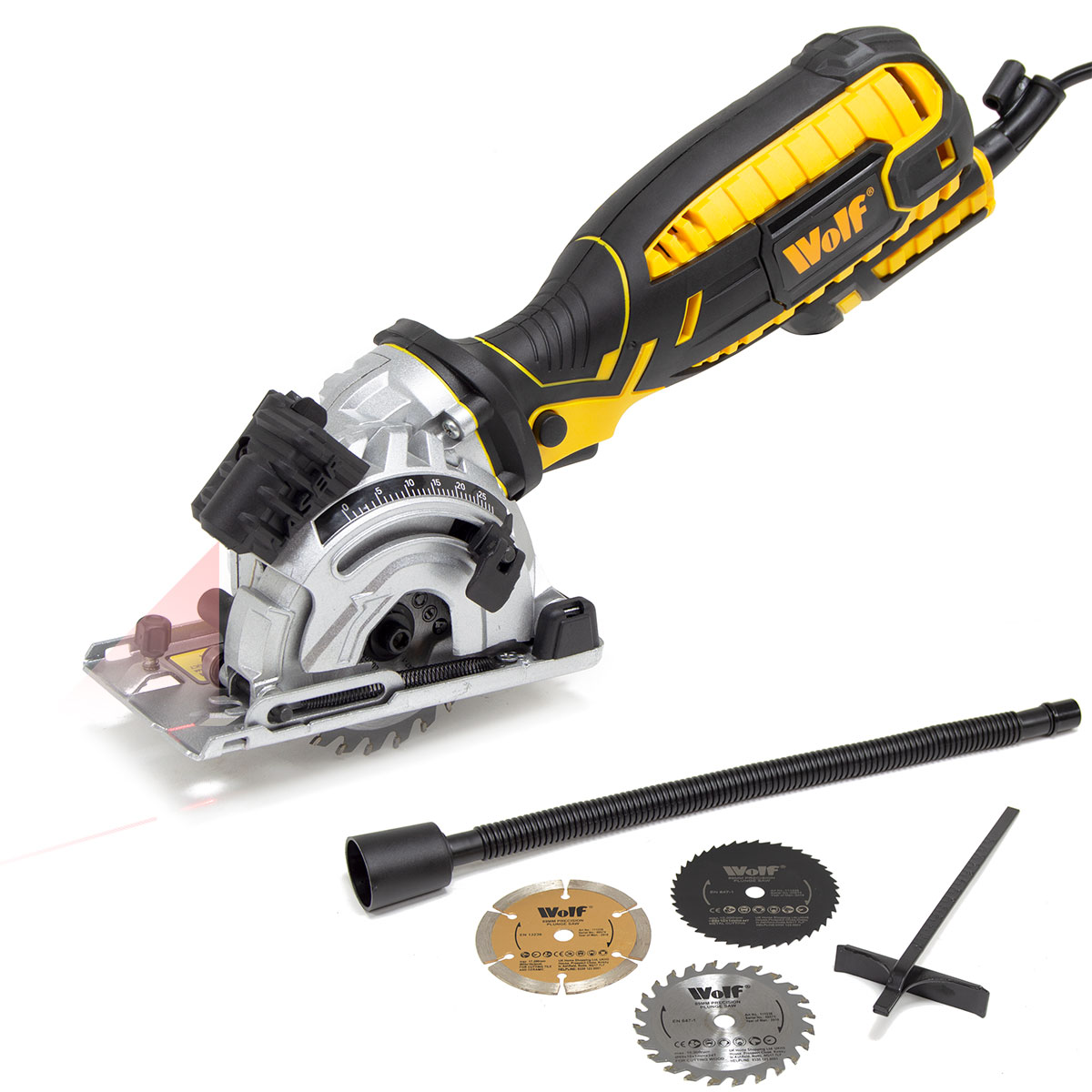 Wolf 89mm PLUNGE Saw 705w with SURE GRIP Blades Dust Extractor
