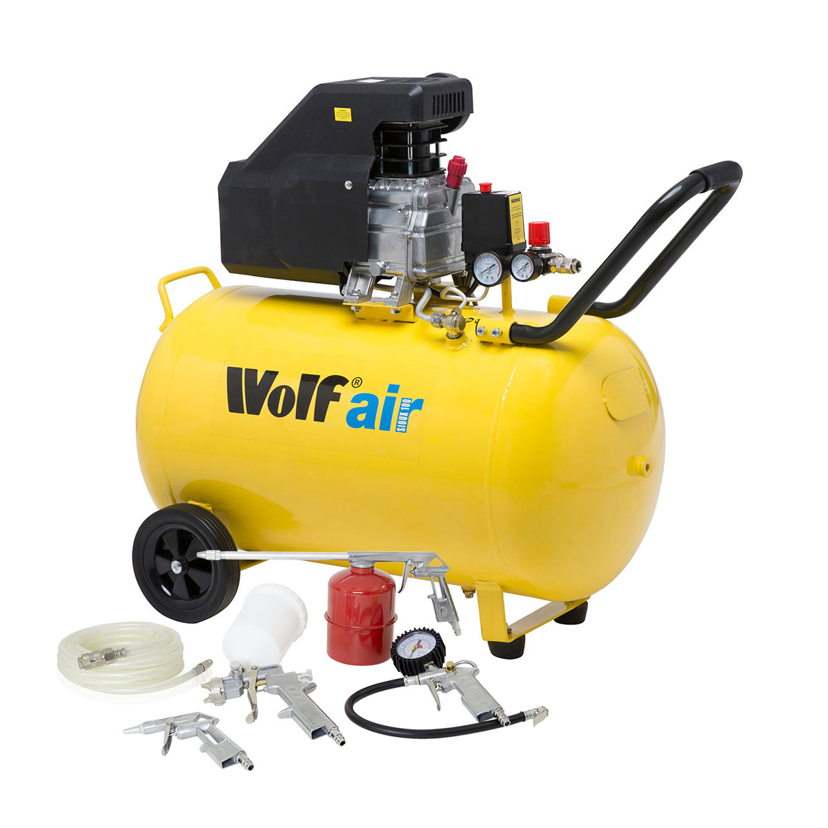 Wolf Air Compressor 100 Litre 2.5hp 8bar 9.6cfm 100L Ltr with 5pc Air