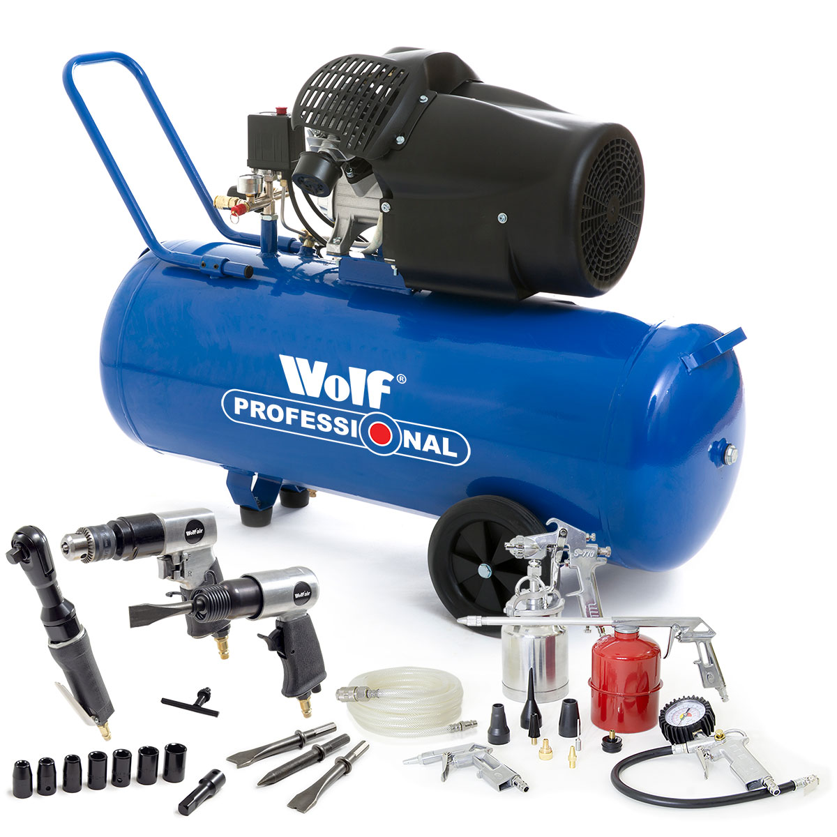 Wolf Pro 100L Air Compressor 3HP 100 litre ltr & 3pc Tool Kit & 13pc