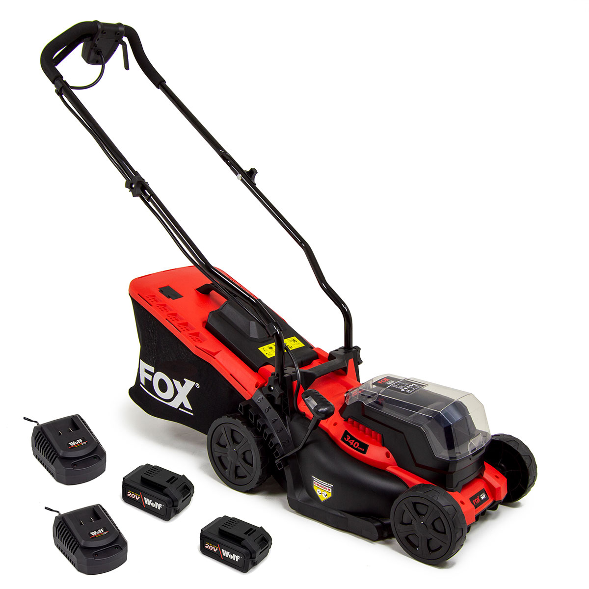 Fox Lawn Mower Electric Cordless 40v 34cm + 2x 20V Batteries & 2