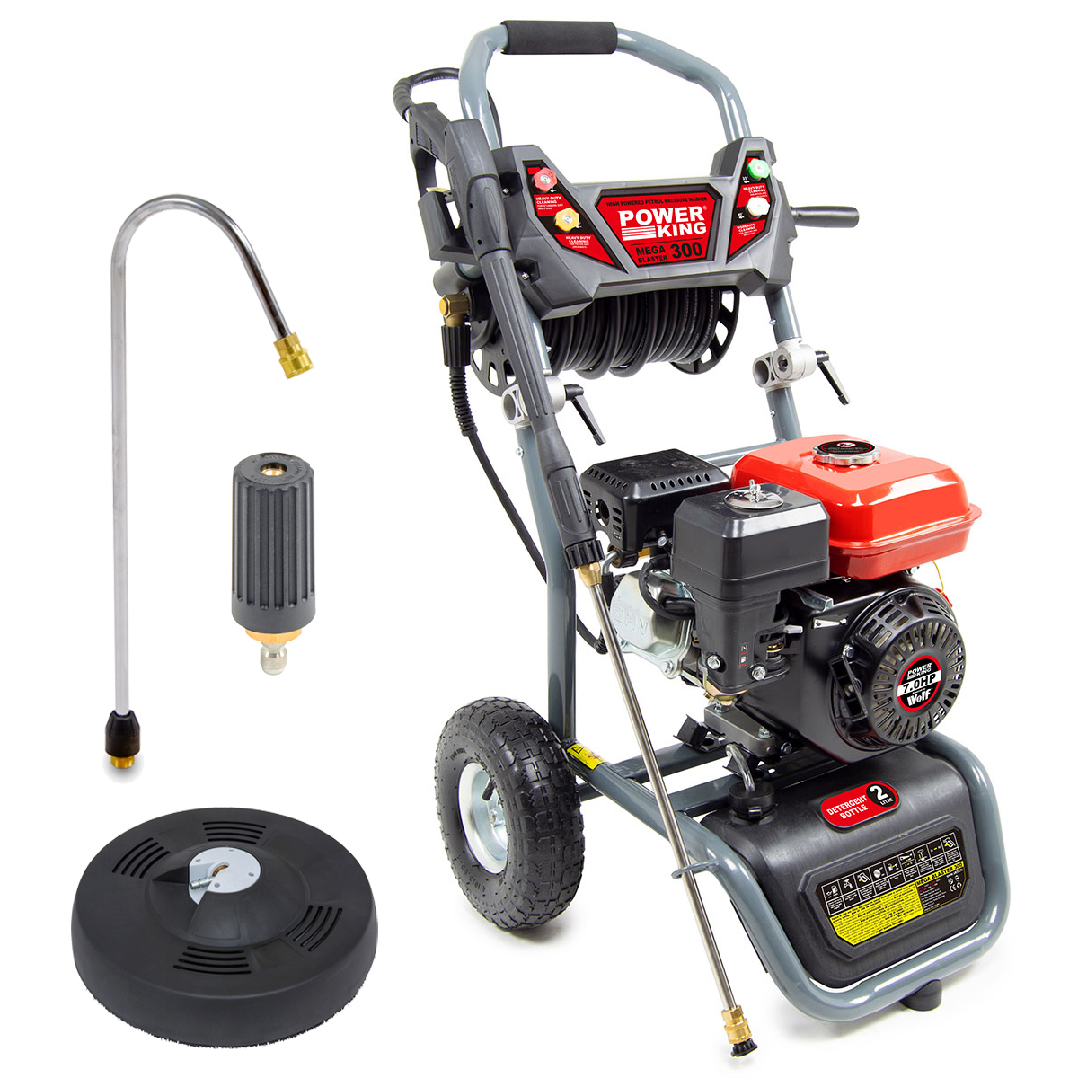 Power King Petrol Pressure Washer 300 & Turbo Nozzle, Lance & Patio