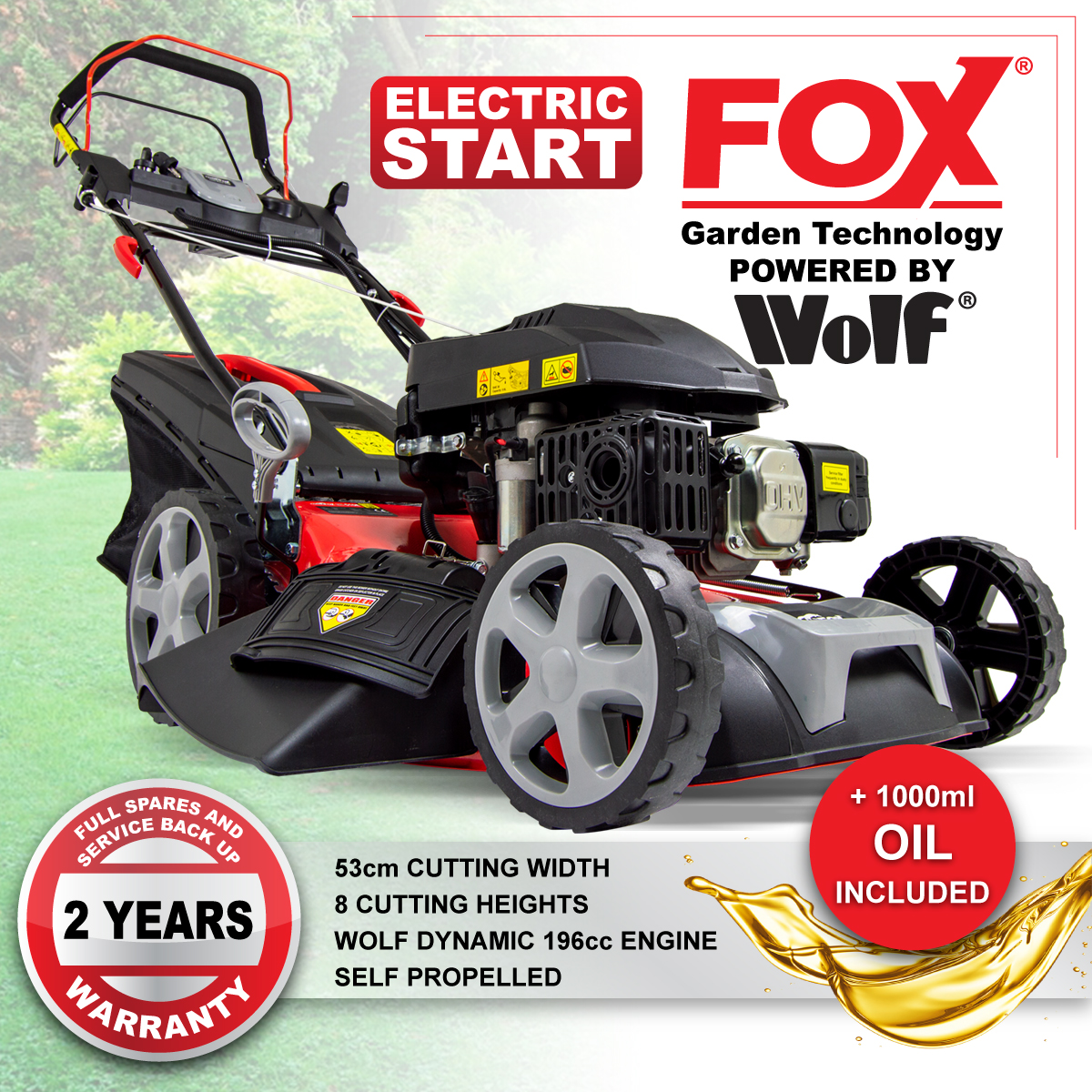 Frisky Fox Lawn Mower Petrol Self Propelled Lawnmower Electric Start