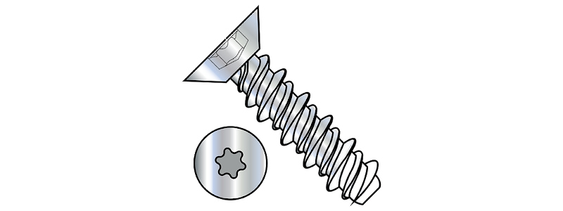 #10 x 3/8" High Low Style Thread Forming Screws / Six-Lobe (Torx®) / Flat Undercut Head / Steel / Zinc