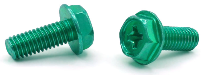 10-32 x 1/2" Machine Screws / Phillips / Hex Washer Head / Steel / Zinc Green