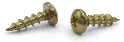 #6 x 1/2" Deep Thread Wood Screws / Phillips / Pan Head / Type 17 Pt / Steel / Antique Brass