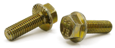 M8-1.25 x 20 mm Hex Flange Bolts / Serrated / Grade 8.8 / Zinc Yellow / DIN6921