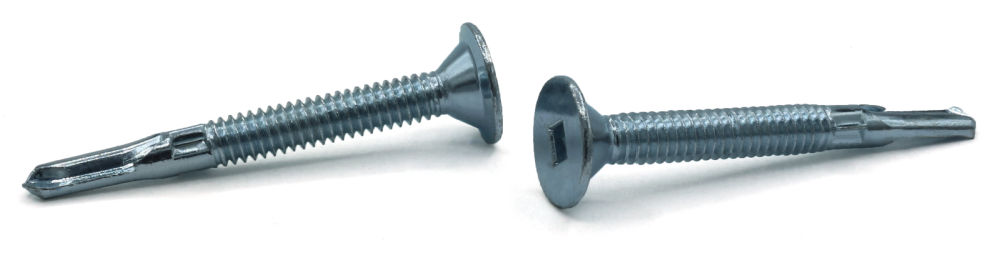 12-24 x 1" Self-Drilling Screws / Square / Wafer Head / #4 Point / Steel / Zinc / With Wings