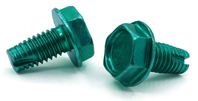 10-32 x 3/8" Type 1 Thread Cutting Screws / Unslotted / Hex Washer Head / Steel / Zinc Green