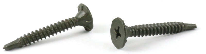 #8 x 1 1/4" Self-Drilling Screws / Phillips / Wafer Head / Nibs / Steel / Green Ceramic