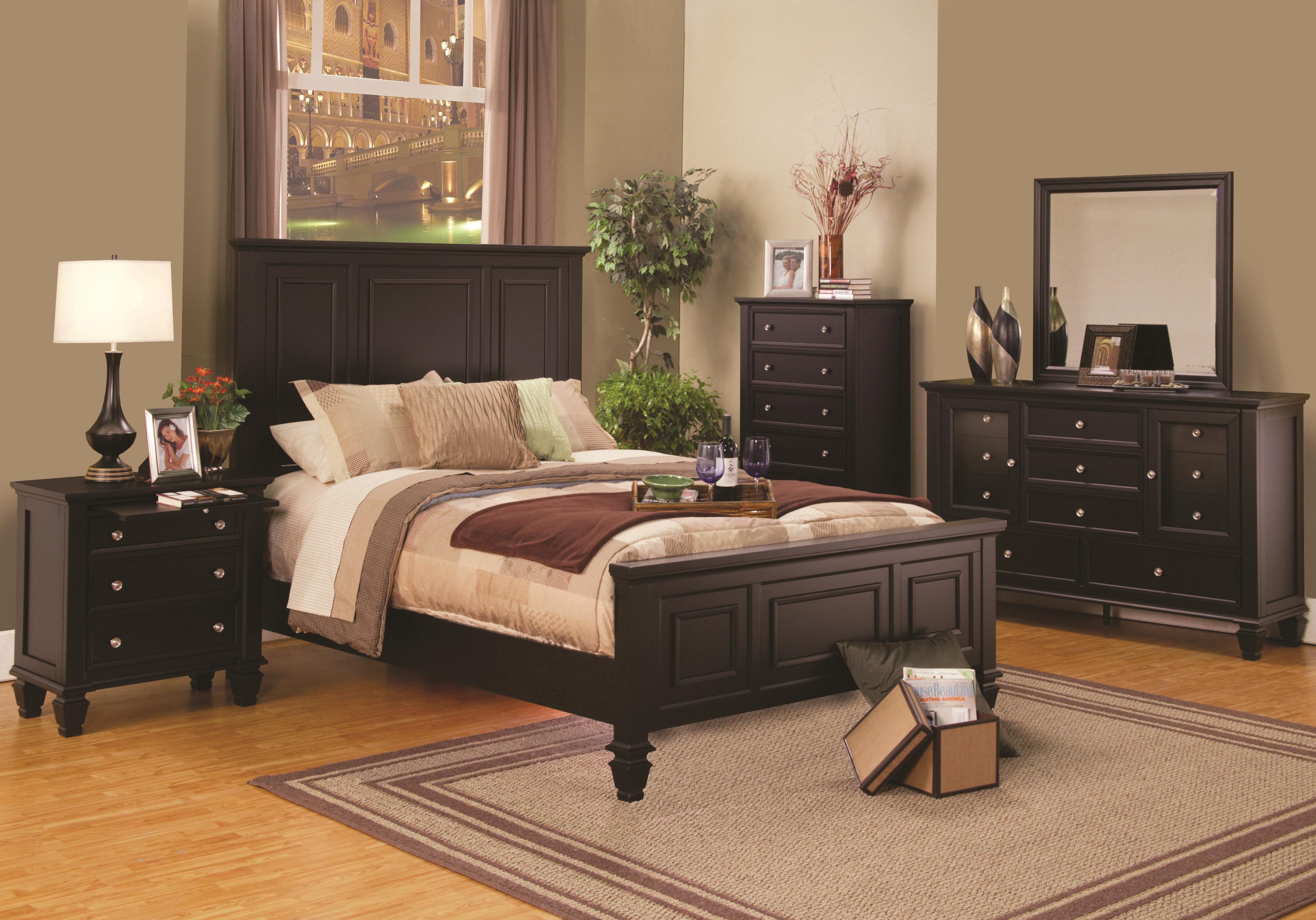 King size Cappuccino Wood Panel Bed Bedroom Furniture 4pcs 