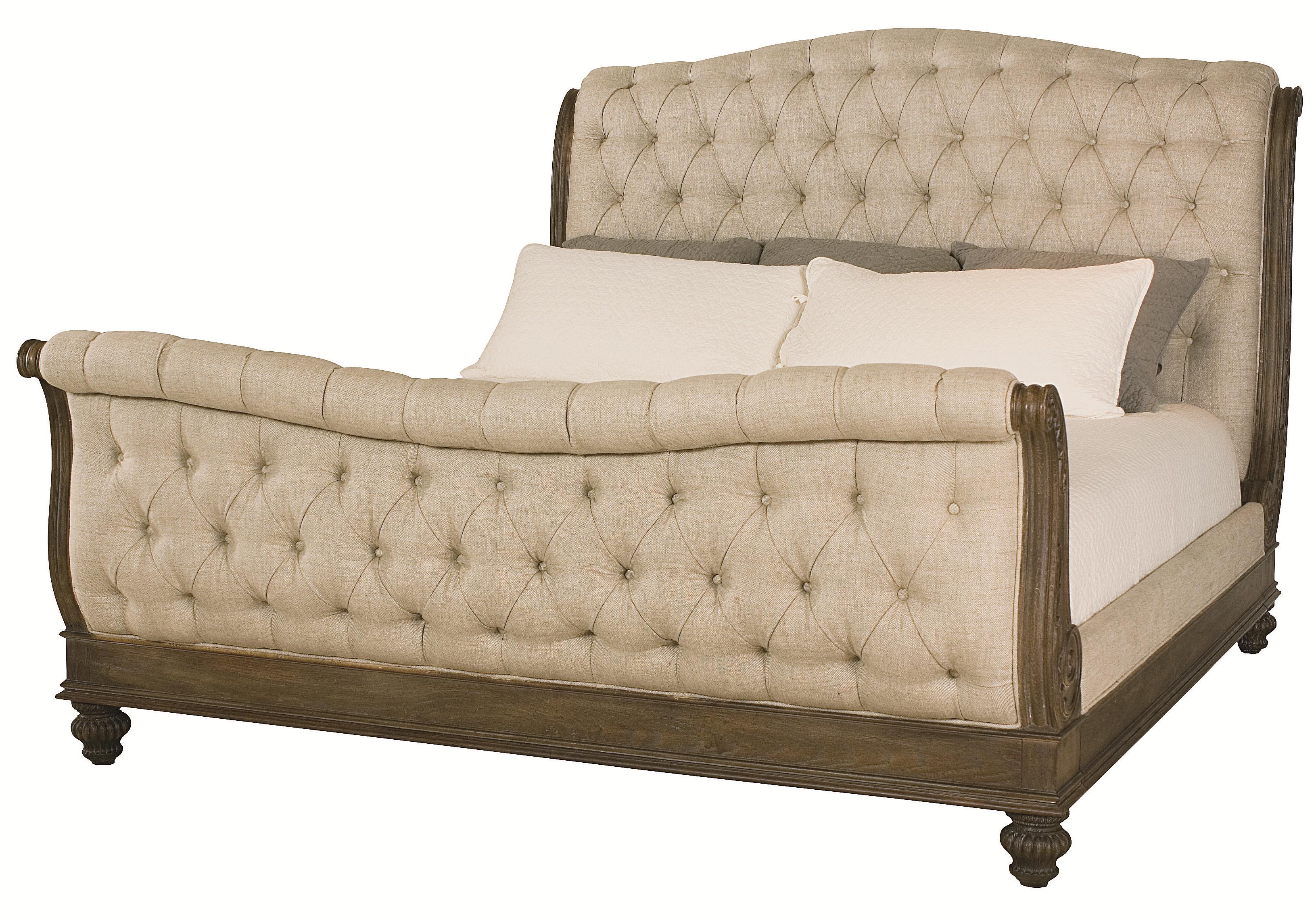 King Sleigh Bed with Linen Tufted Headboard and Footboard by 