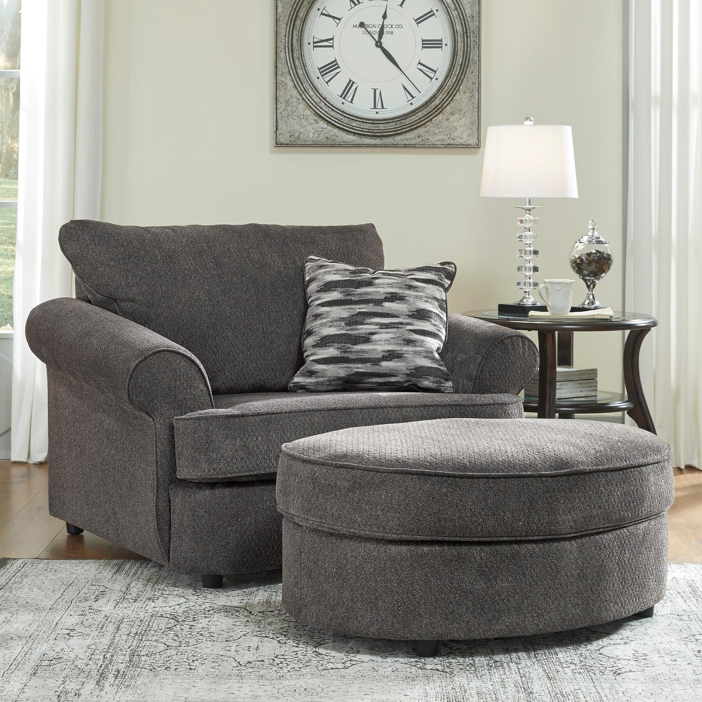 chair and a half oval ottoman in gray fabric by benchcraft wolf