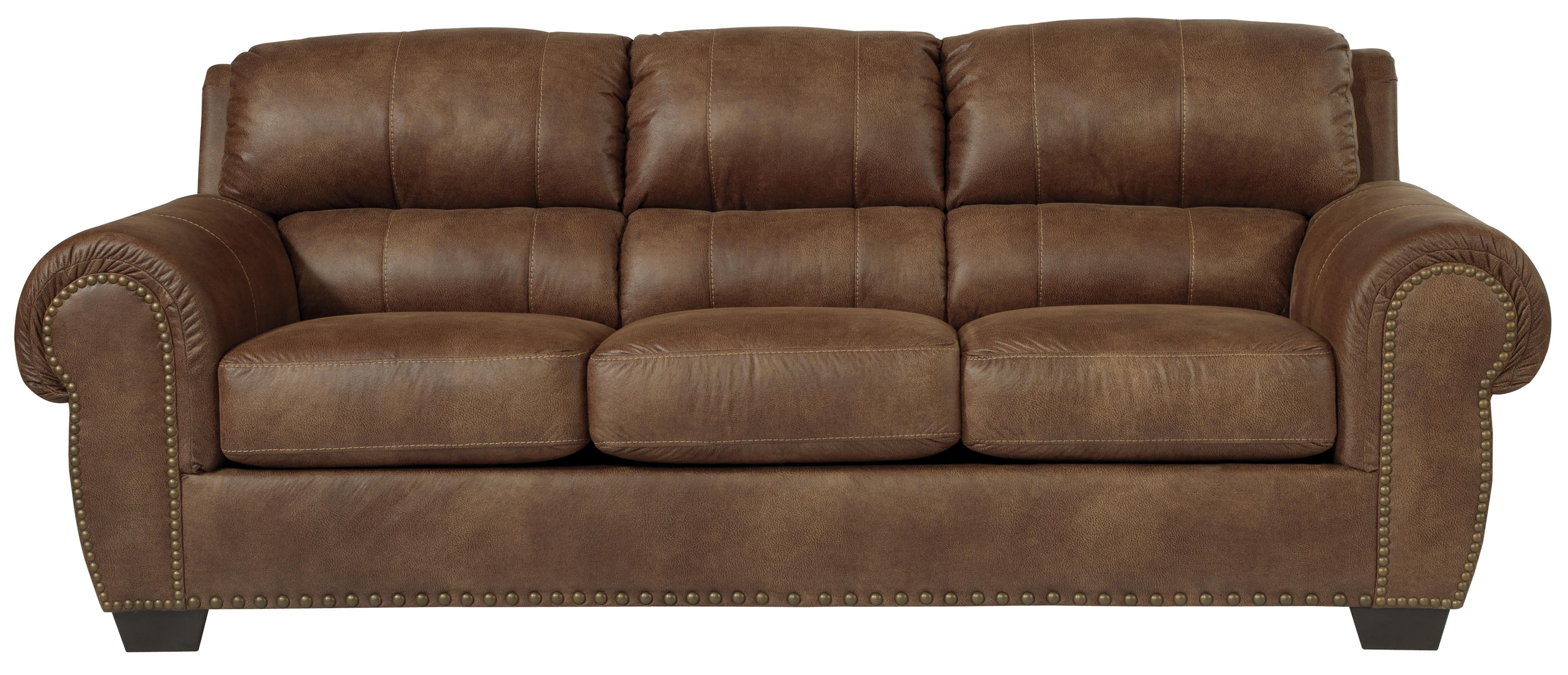 Transitional Faux Leather Sofa with Rolled Arms & Nailhead Trim by