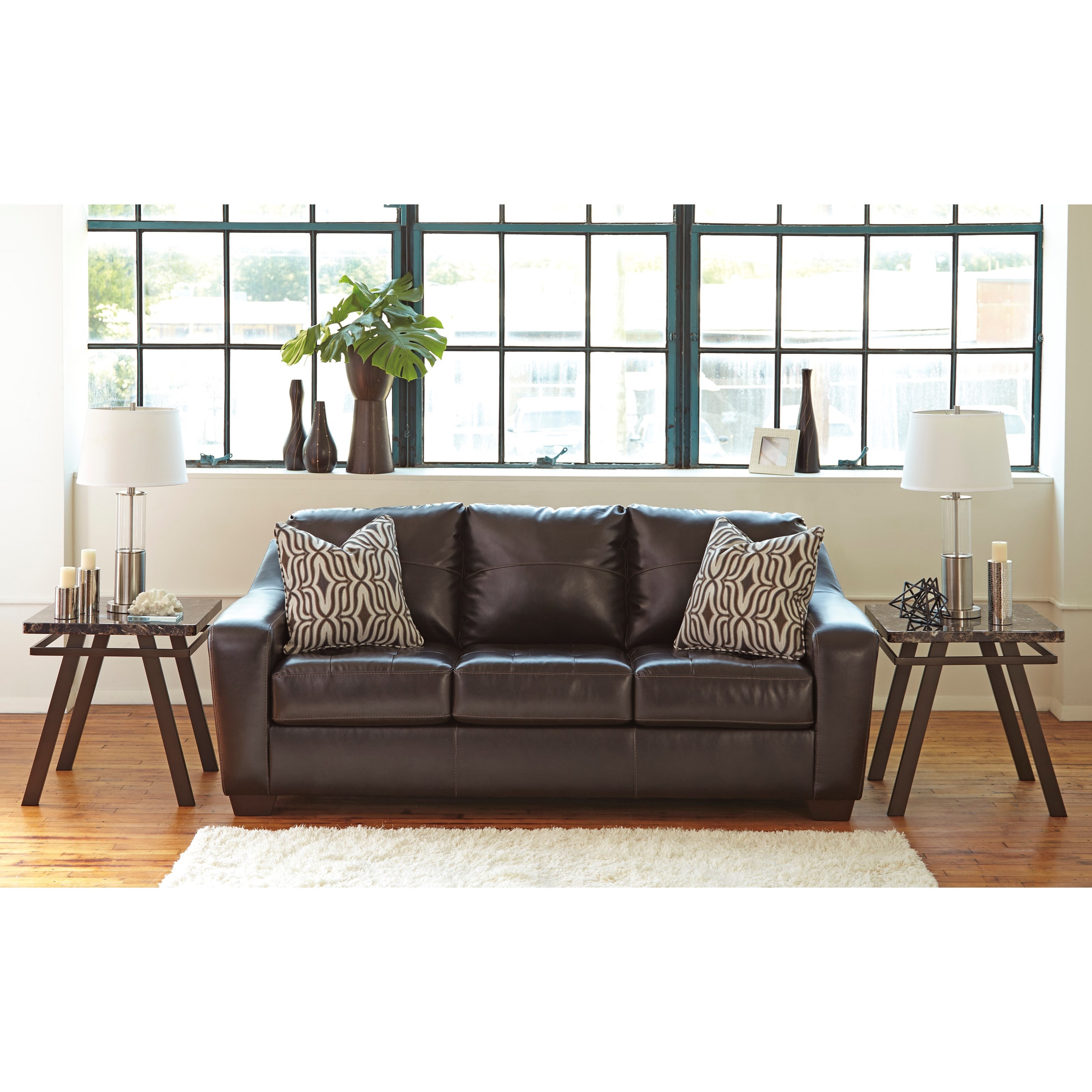 Contemporary Faux Leather Sofa with Tufted Seat Cushions by