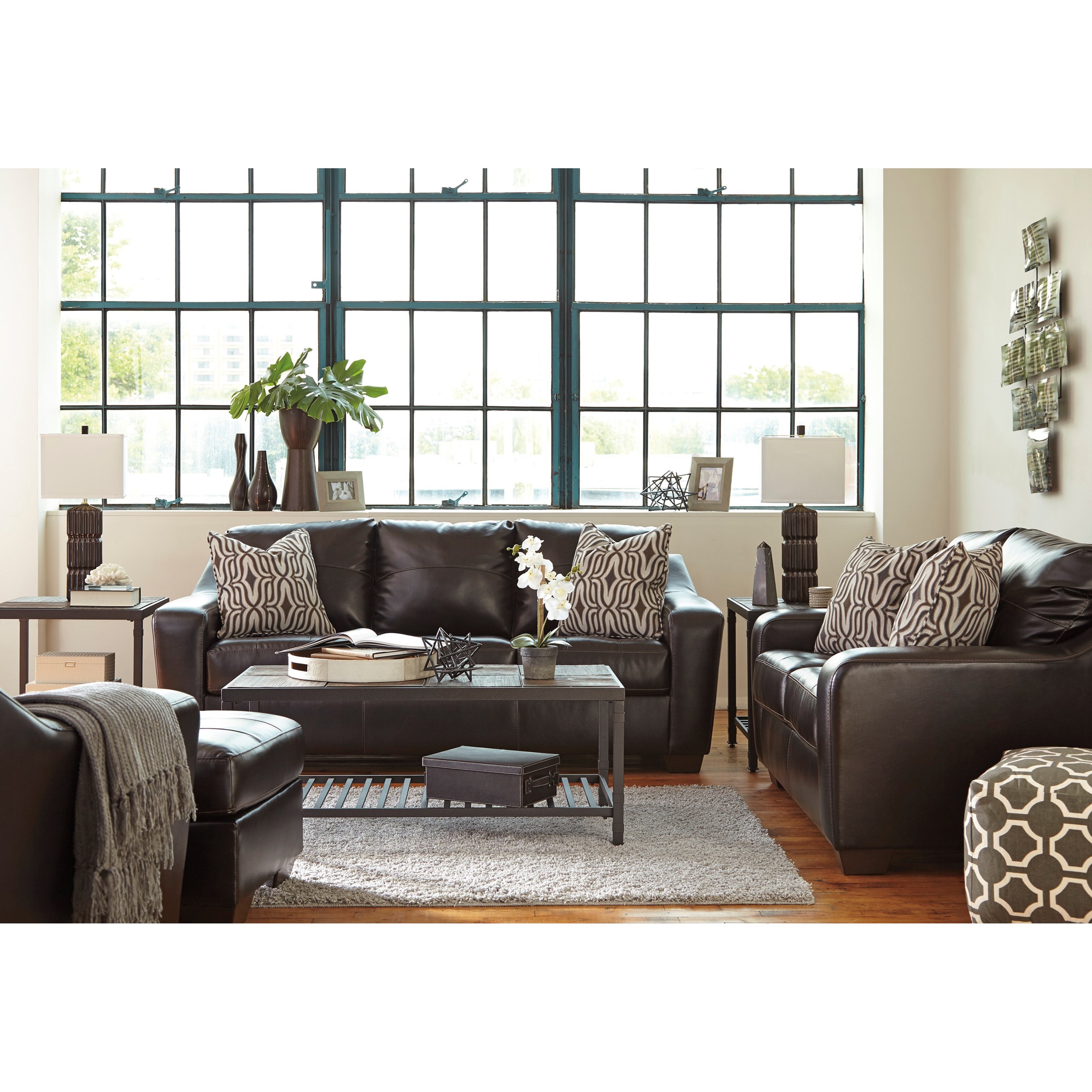 Contemporary Faux Leather Sofa with Tufted Seat Cushions by