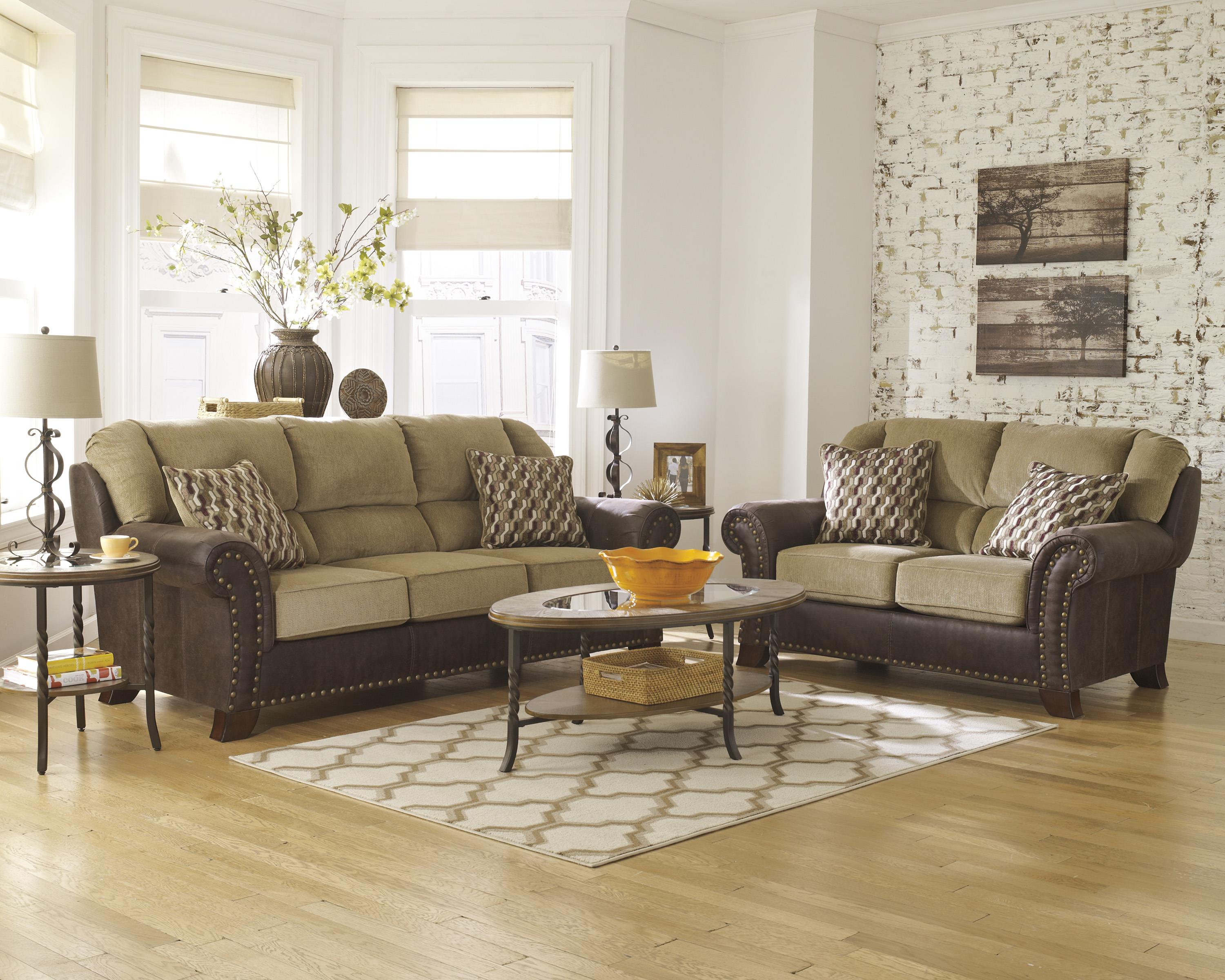 Two Tone Sofa with Chenille Fabric Faux Leather Upholstery by