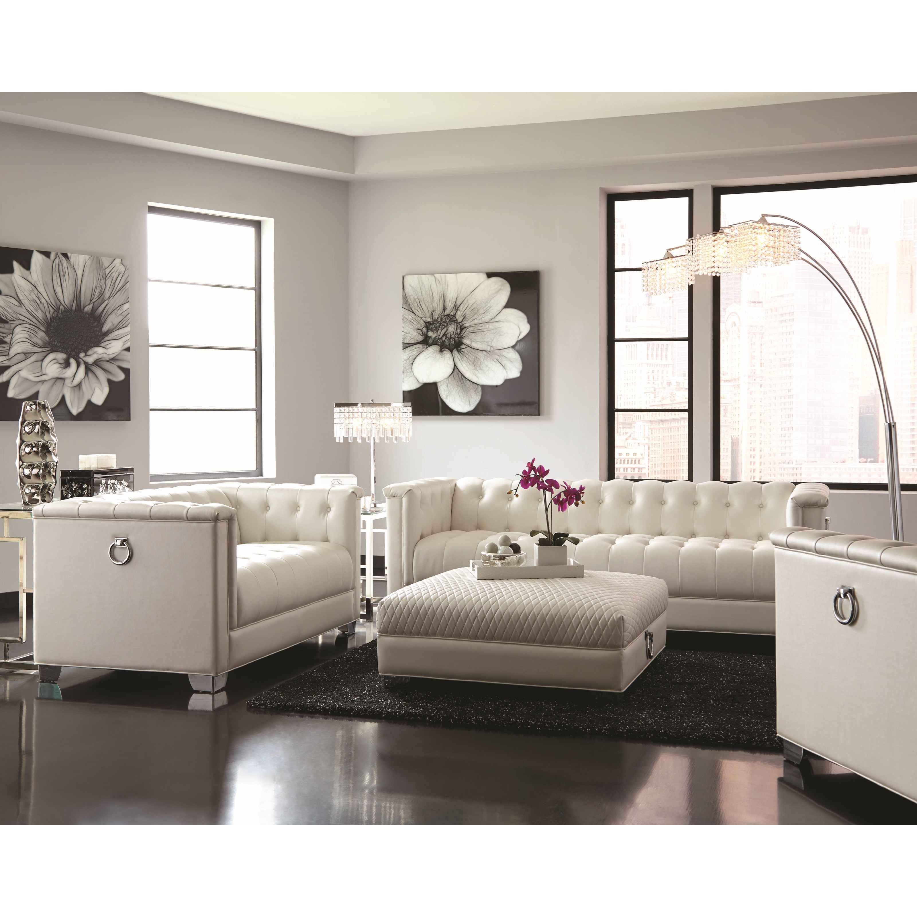 Low Profile Pearl White Tufted Sofa by Coaster