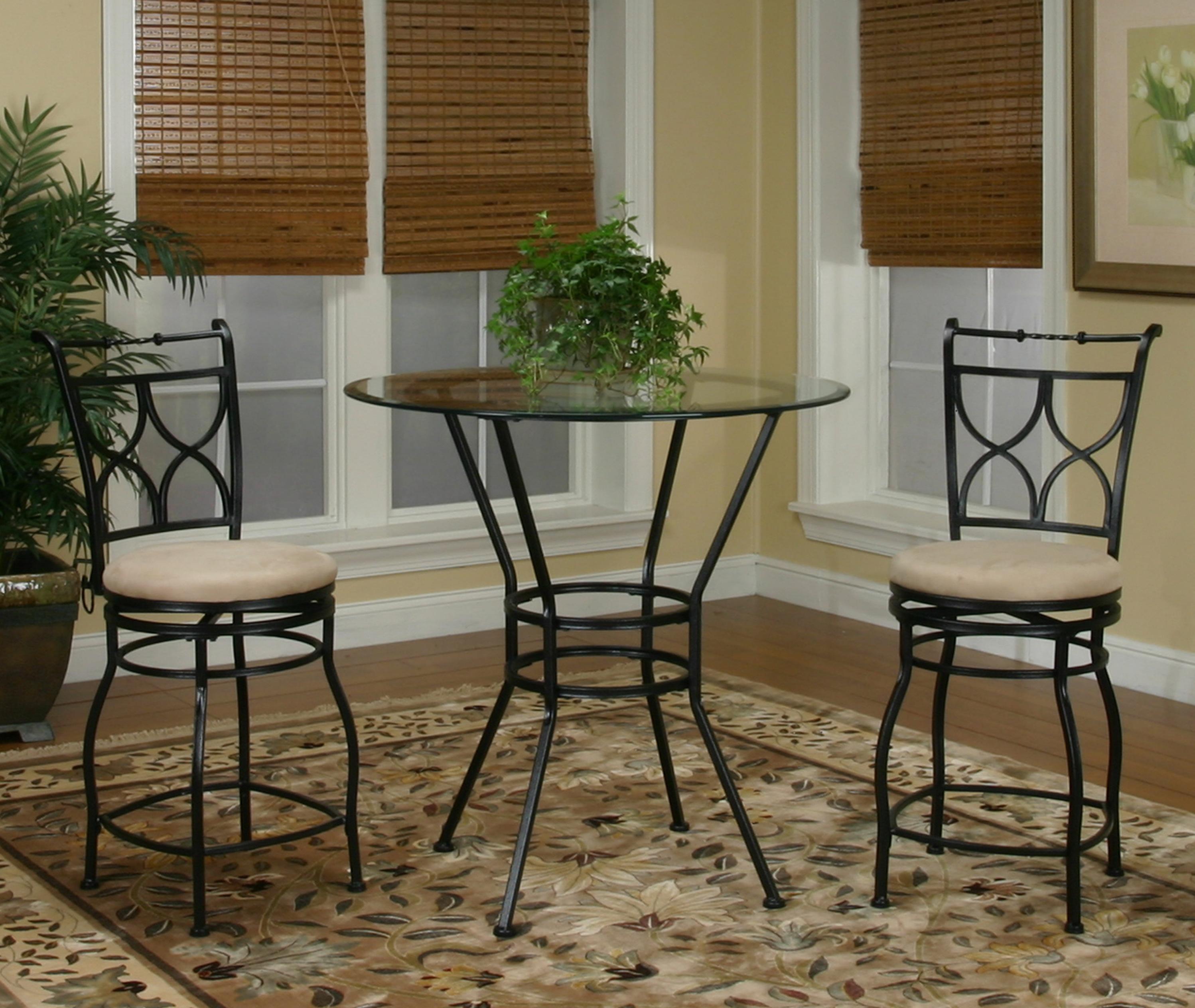 3 Piece Glass Top Metal Pub Set with X Back Swivel Stools by Cramco