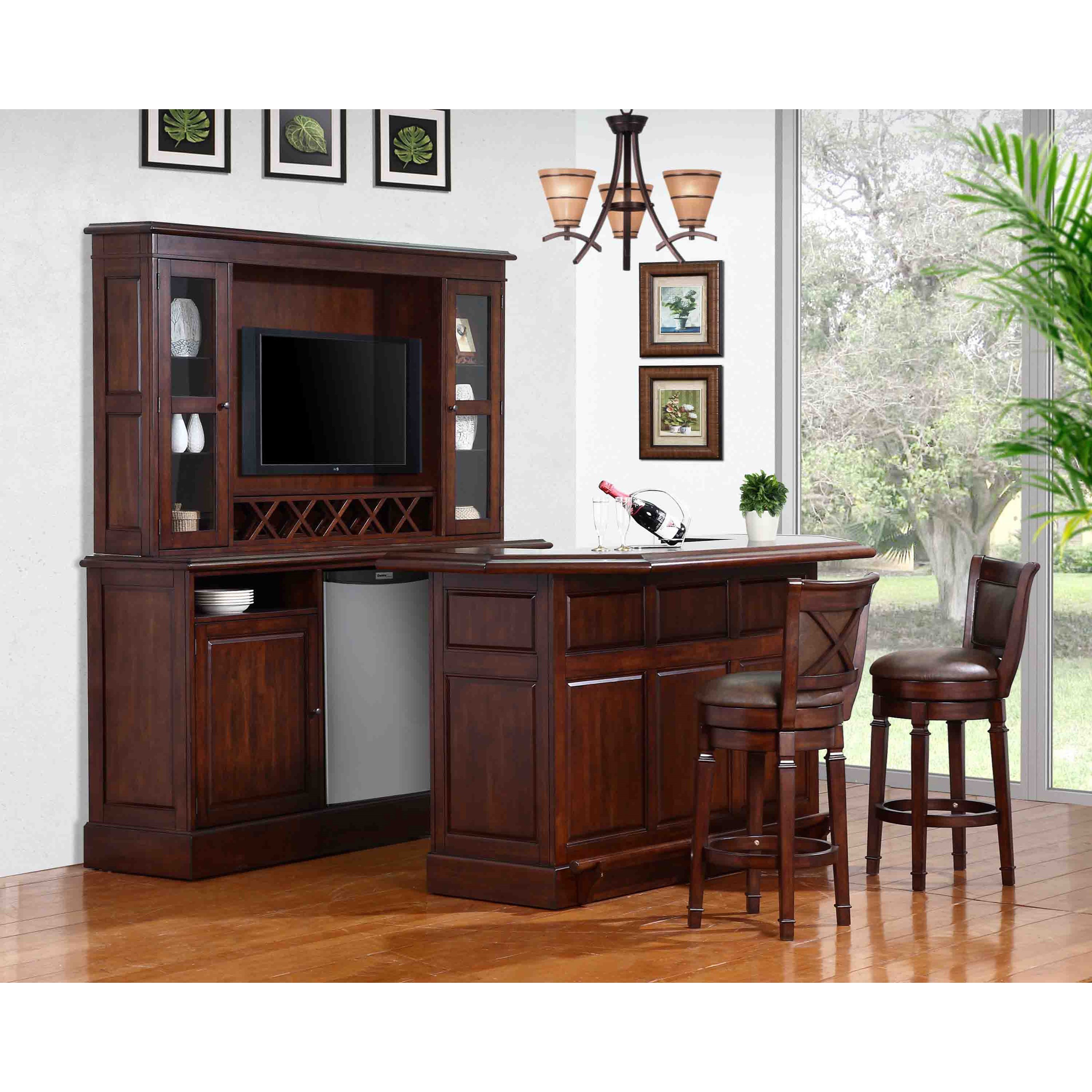 plete Bar and Stool Set with Wine Rack and Fridge Opening by