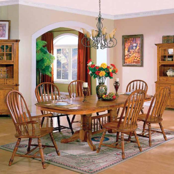 Solid American Oak Table & Windsor Back Chairs Set by E.C.I. ... Solid American Oak Table & Windsor Back Chairs Set by E.C.I. ...