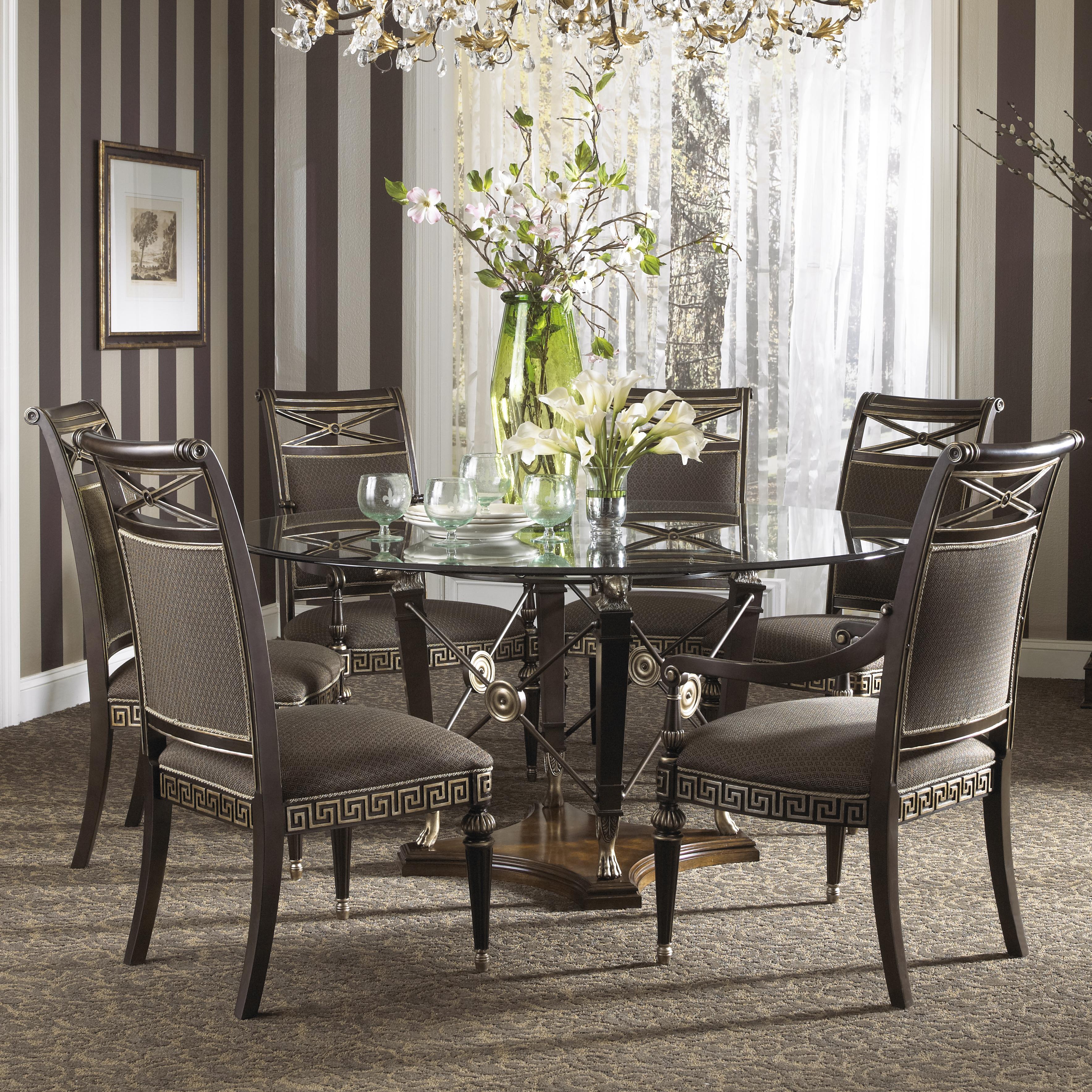 Formal Grecian Style Glass Top Dining Set With Six Chairs By Fine