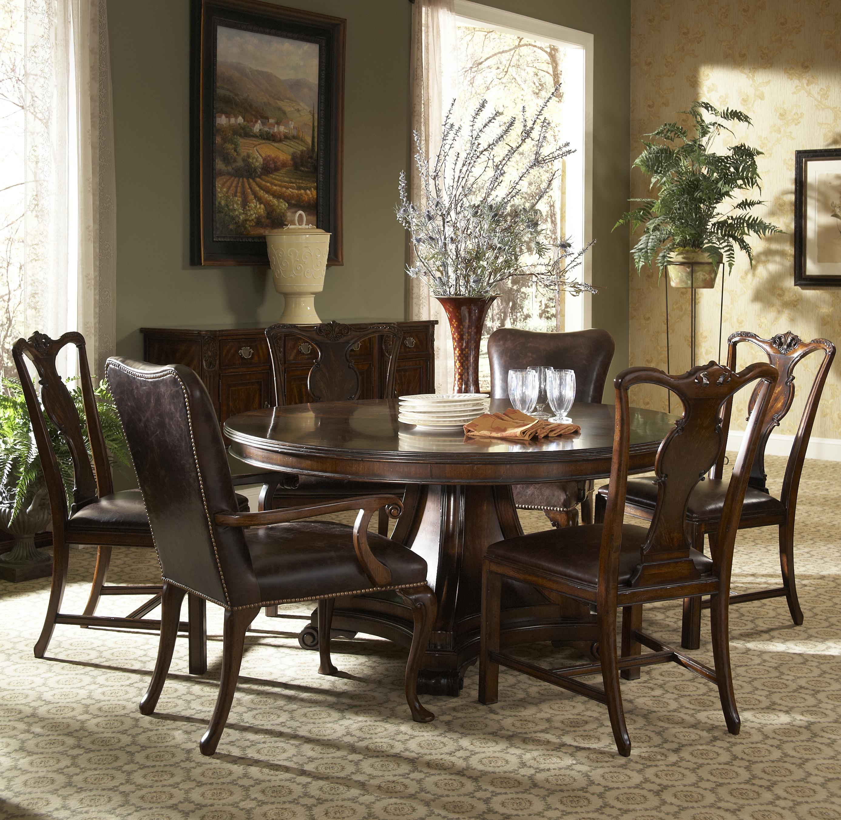 7 Piece Round Dining Table With Splat Back Dining Side Chairs And