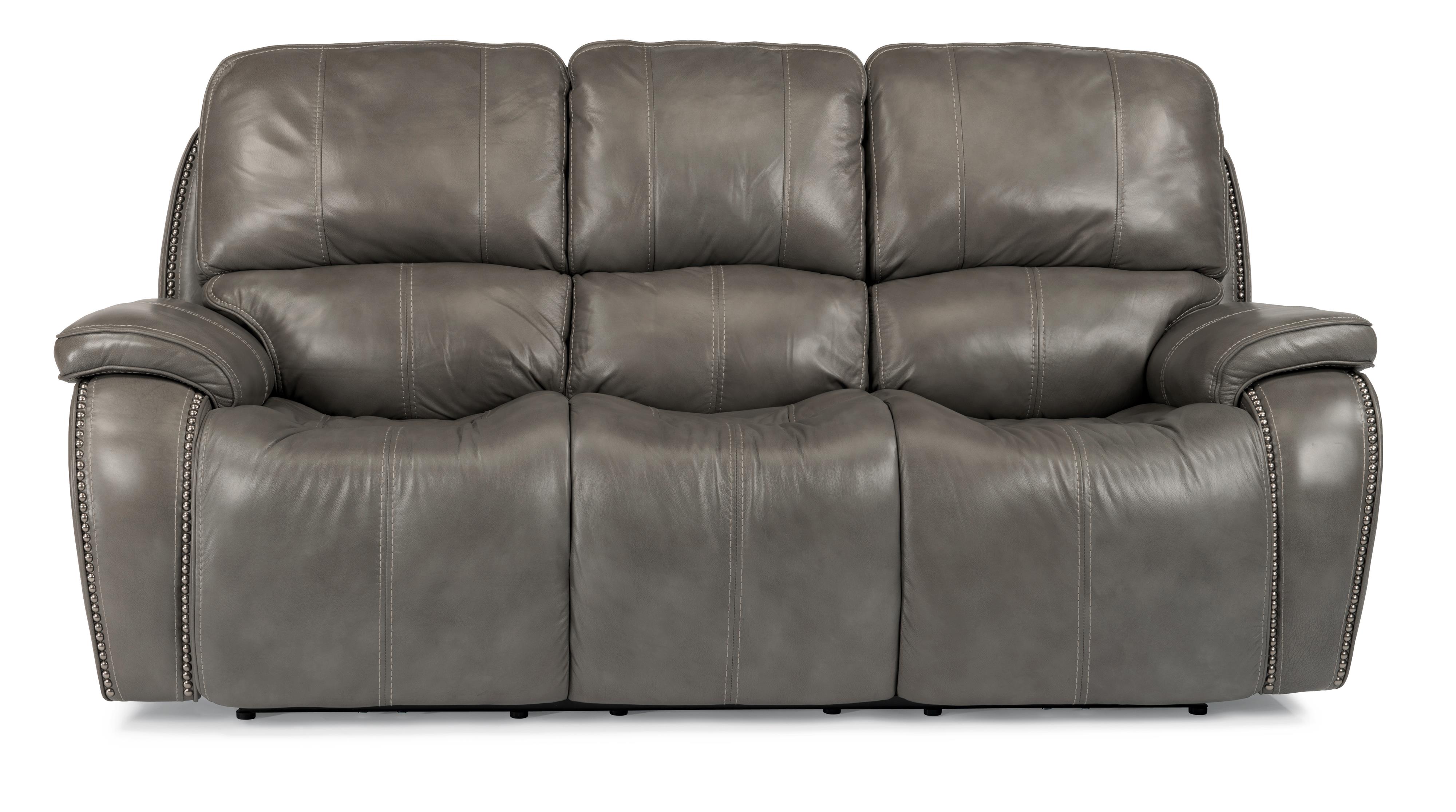 Power Reclining Sofa with Nailheads and USB Charging Ports by