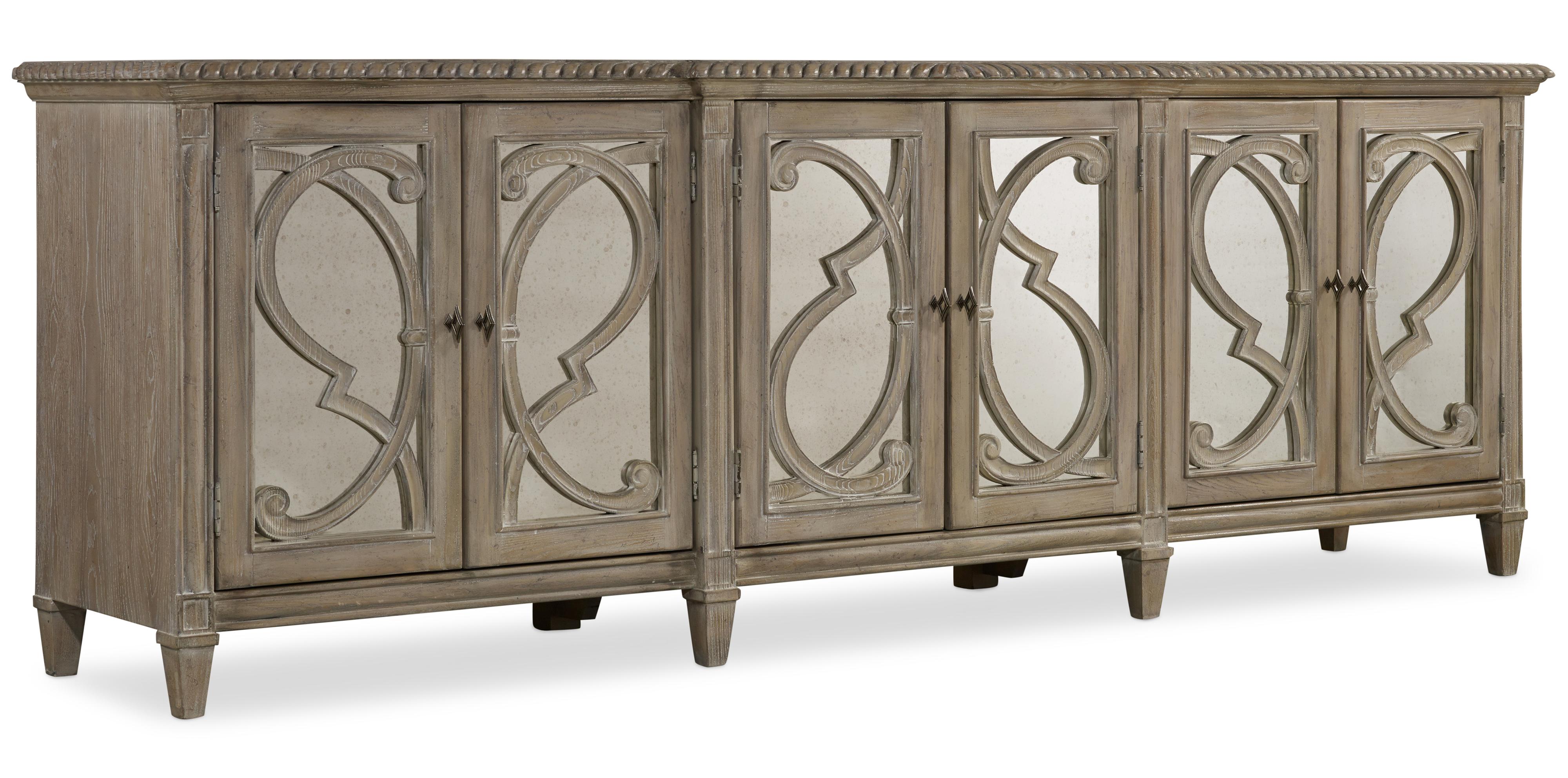 Console with 6 Glass Doors and Decorative Wood Overlay by Hooker