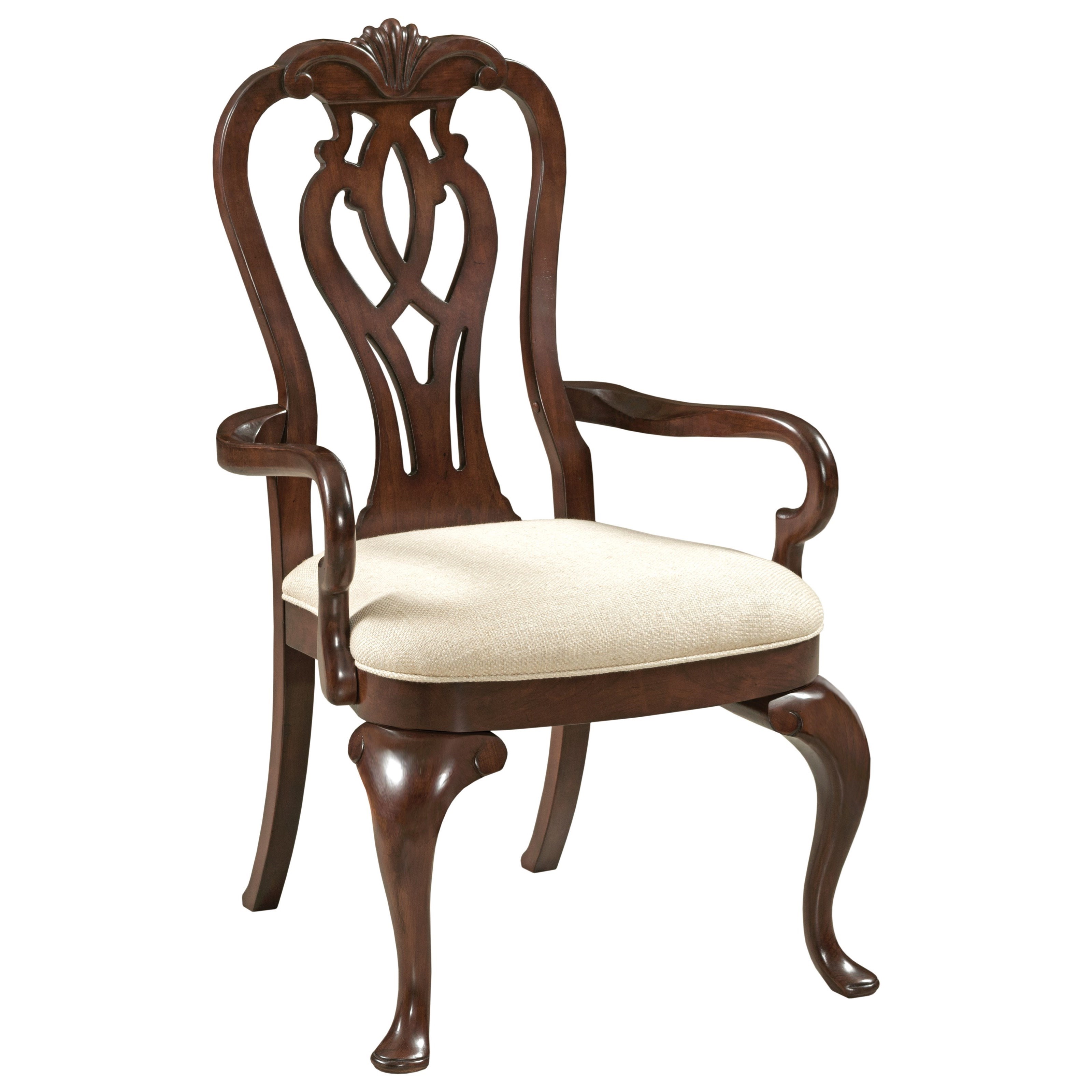 traditional queen anne arm chair with upholstered seat by kincaid
