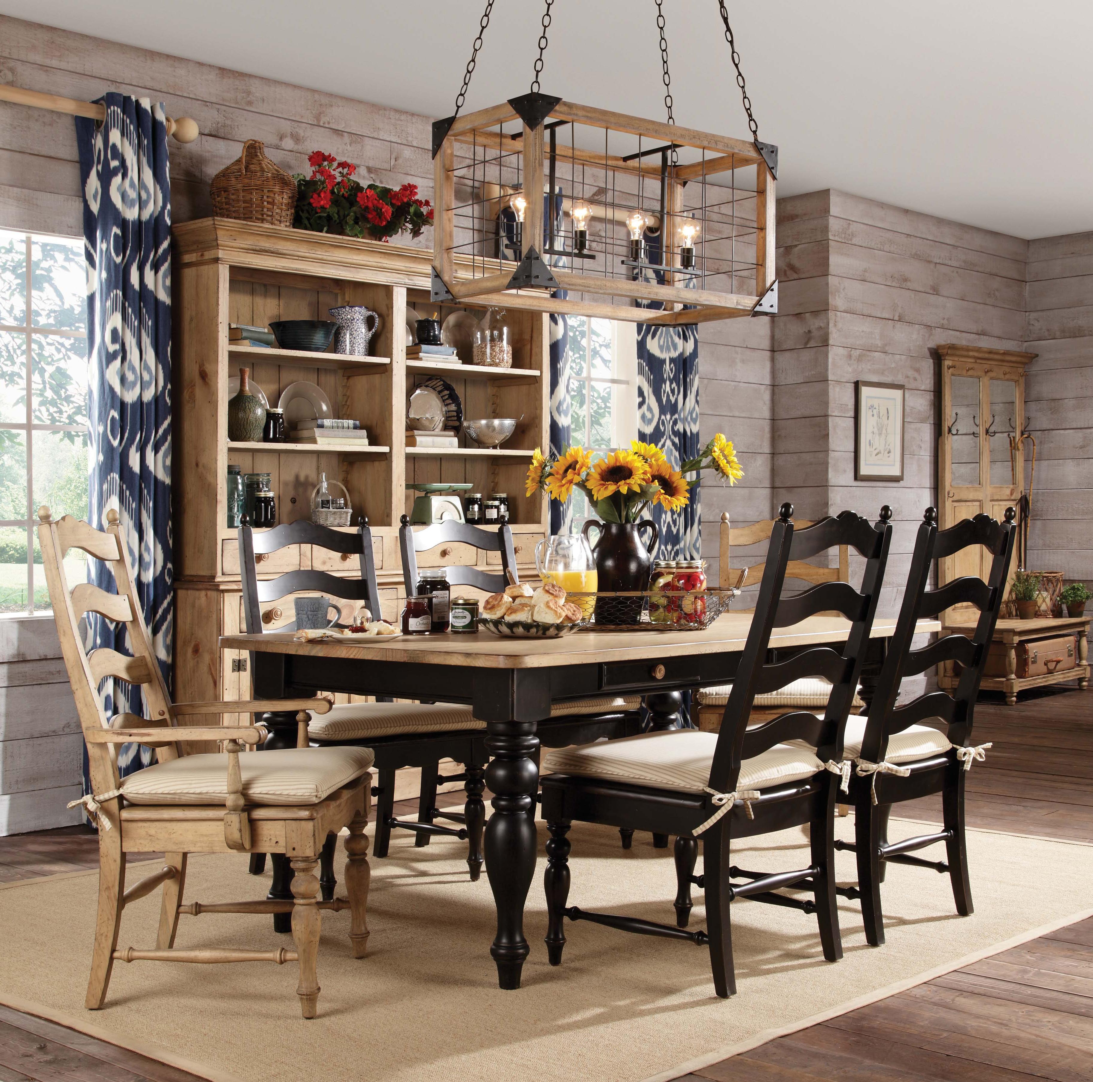 7 piece dining set with farmhouse leg table & ladderback chairs 7 piece dining set with farmhouse leg table & ladderback chairs