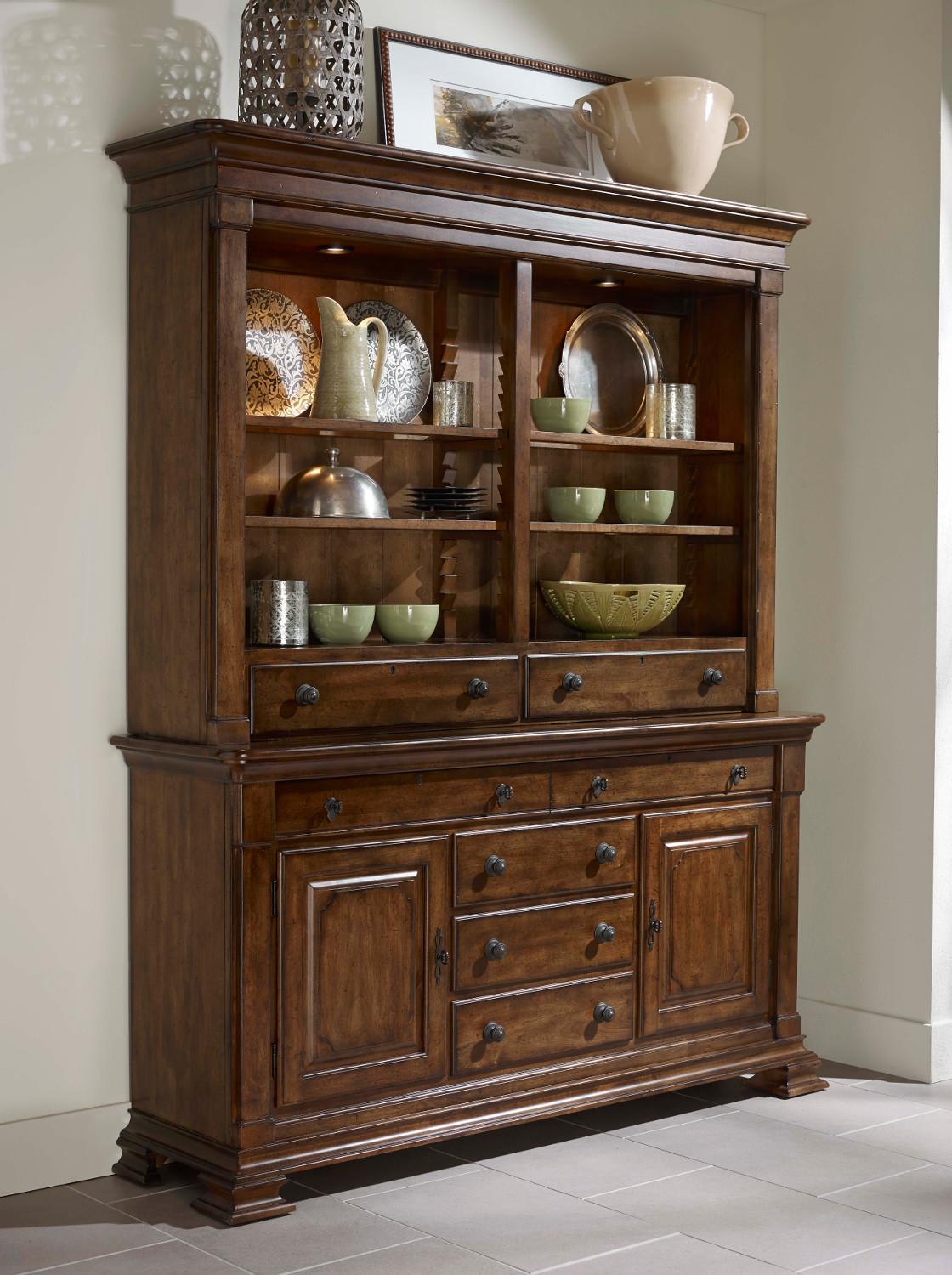 portolone solid wood credenza and china hutch with display lighting