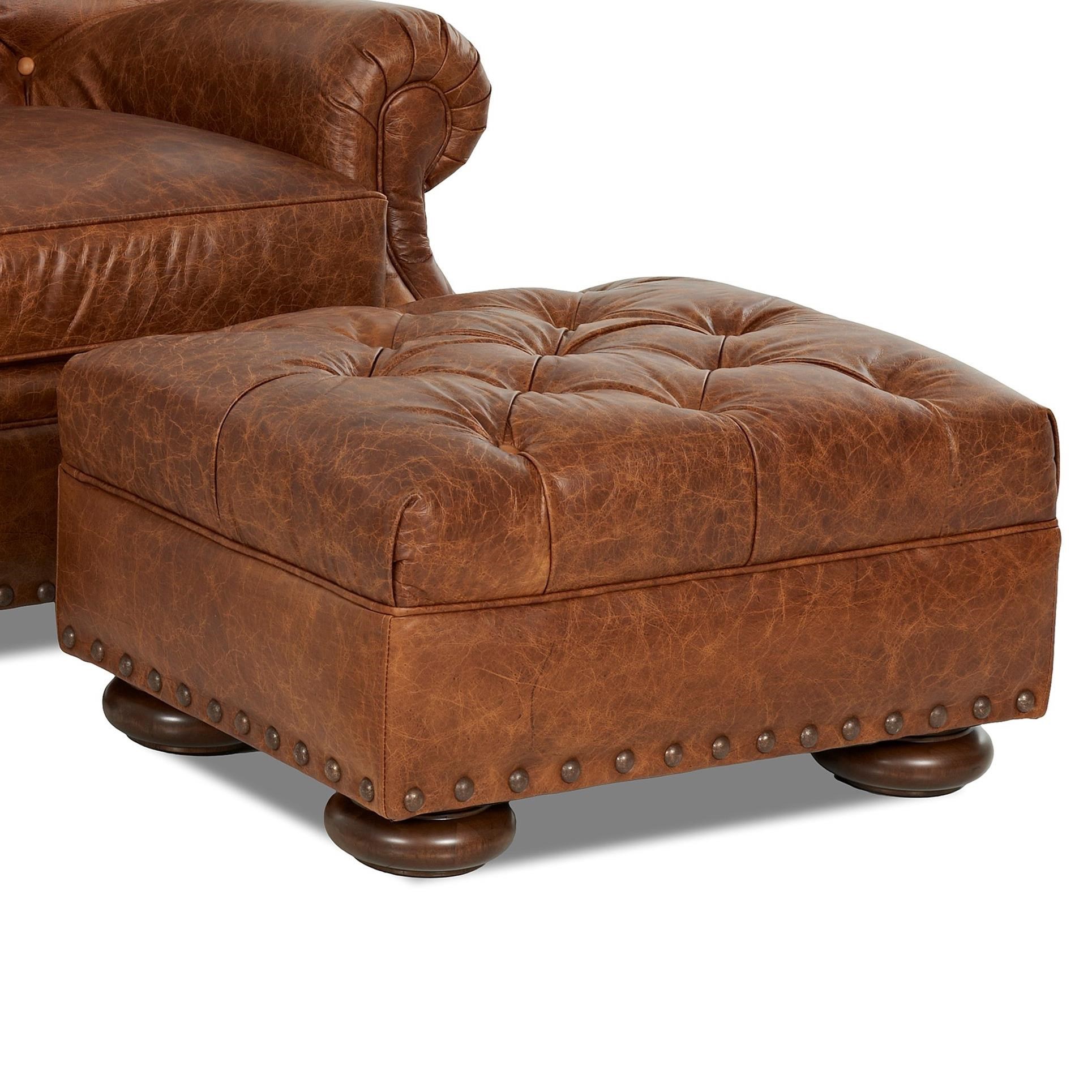 Tufted Leather Ottoman with Nailheads by Klaussner