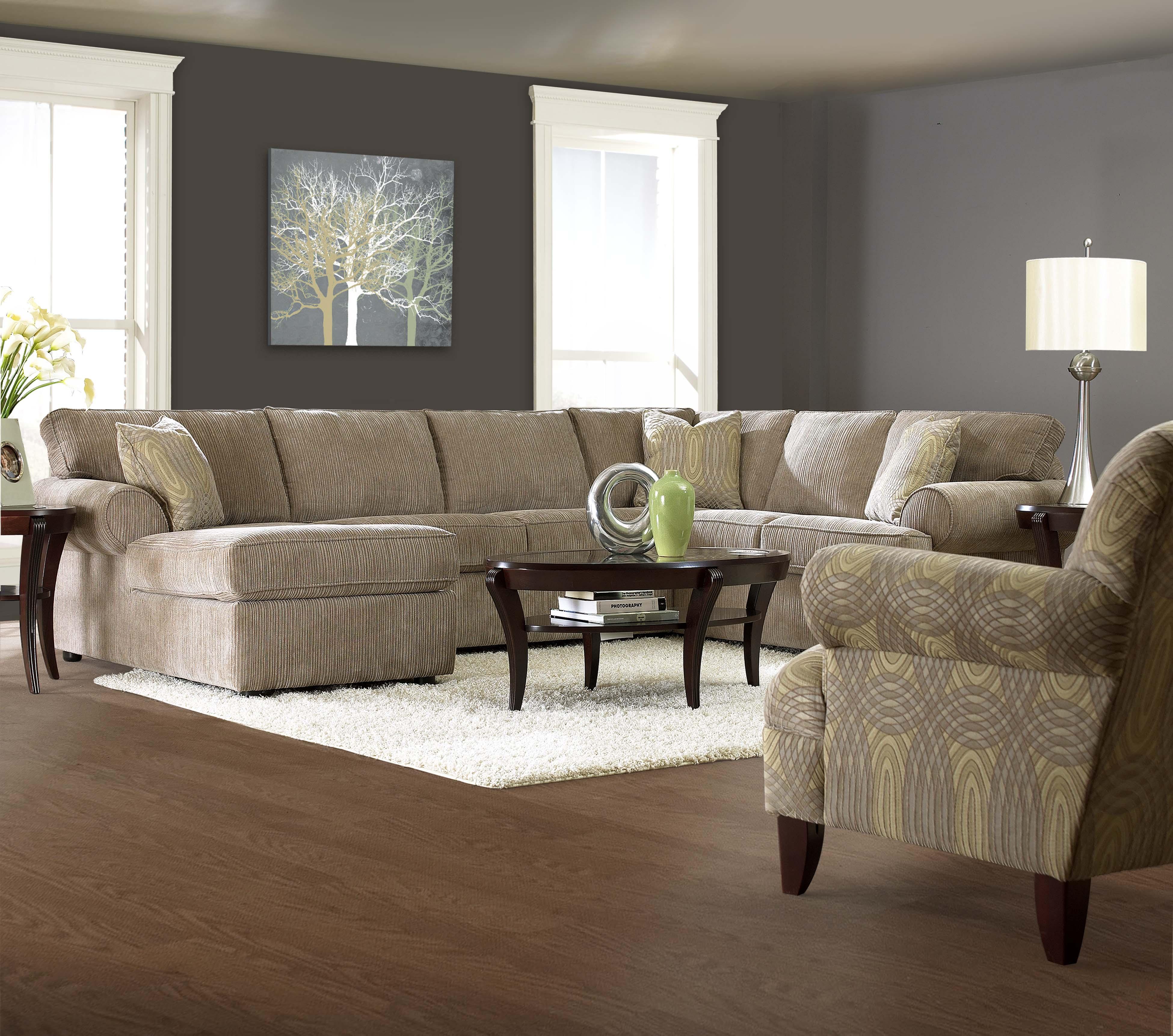 Transitional Sectional Sofa with Rolled Arms and Left Chaise and Full