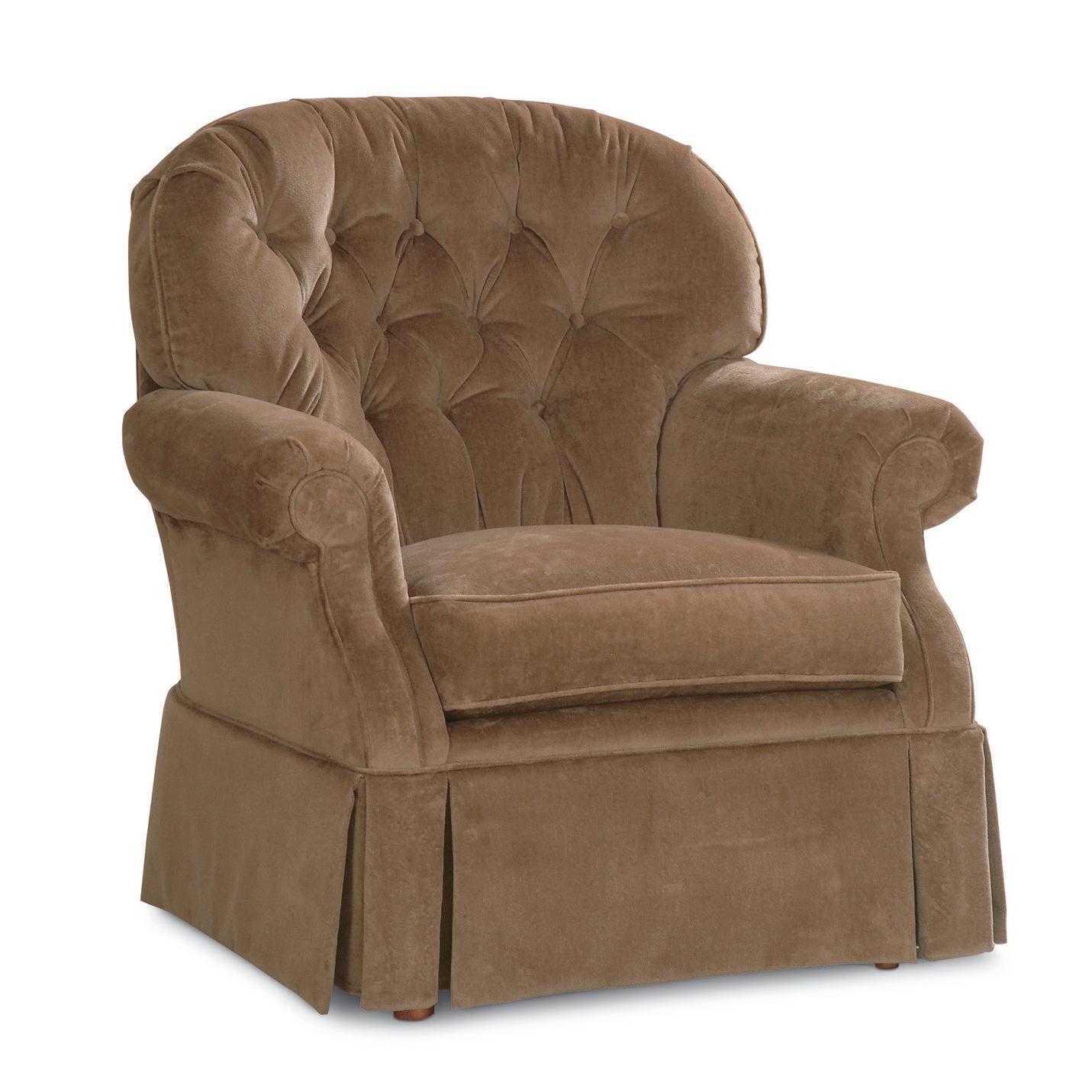 Traditional Swivel Glider with Kick-pleat Skirt and Pleated Rolled Arms