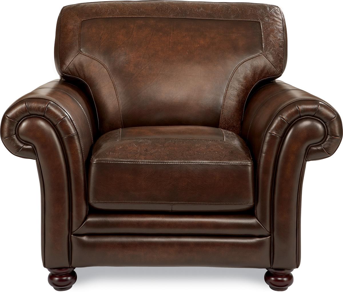 Traditional Stationary Chair With Tooled Leather Cushion