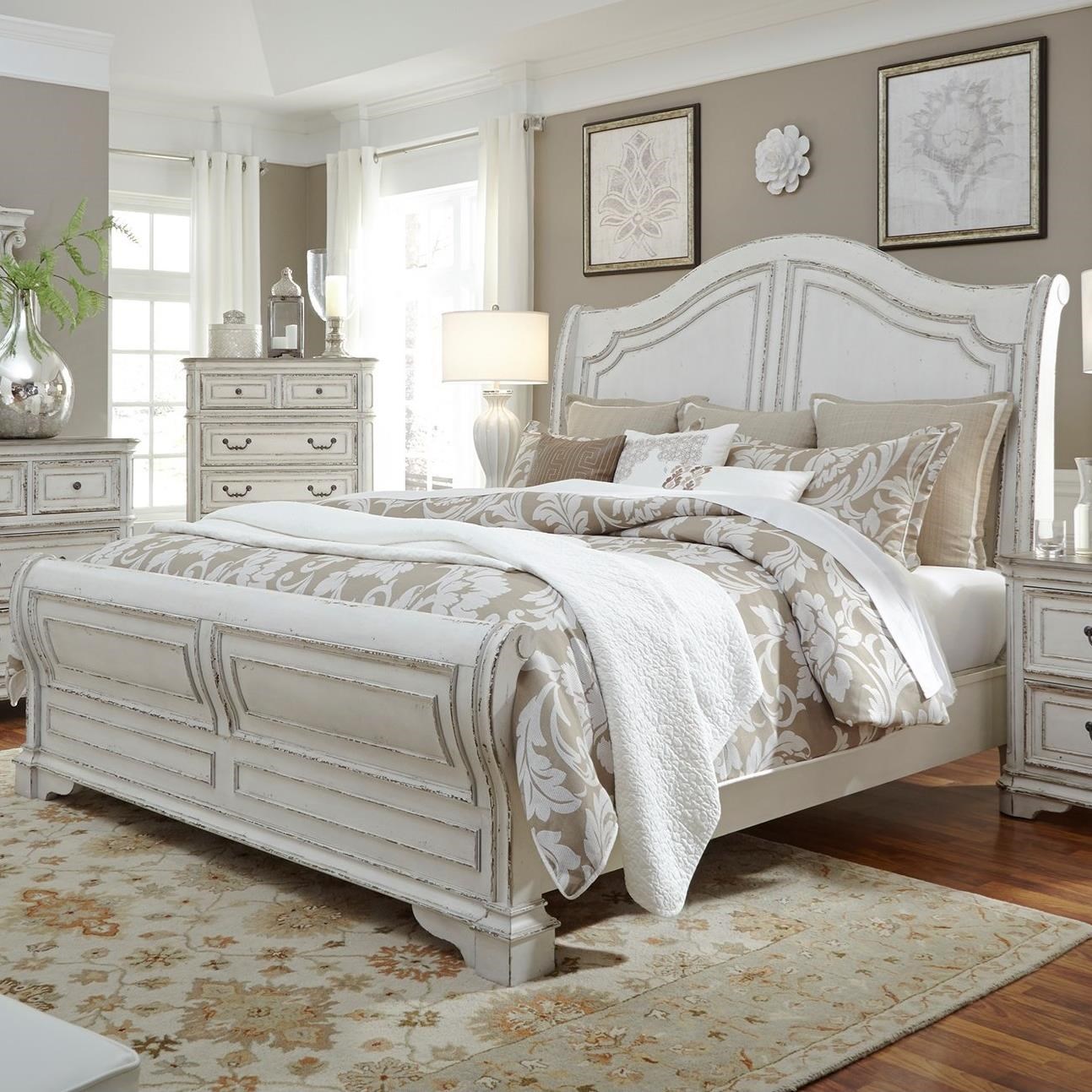 King Sleigh Bed With Antique White Finish By Liberty Furniture King Sleigh Bed - King Sleigh Bed With Antique White Finish By Liberty Furniture