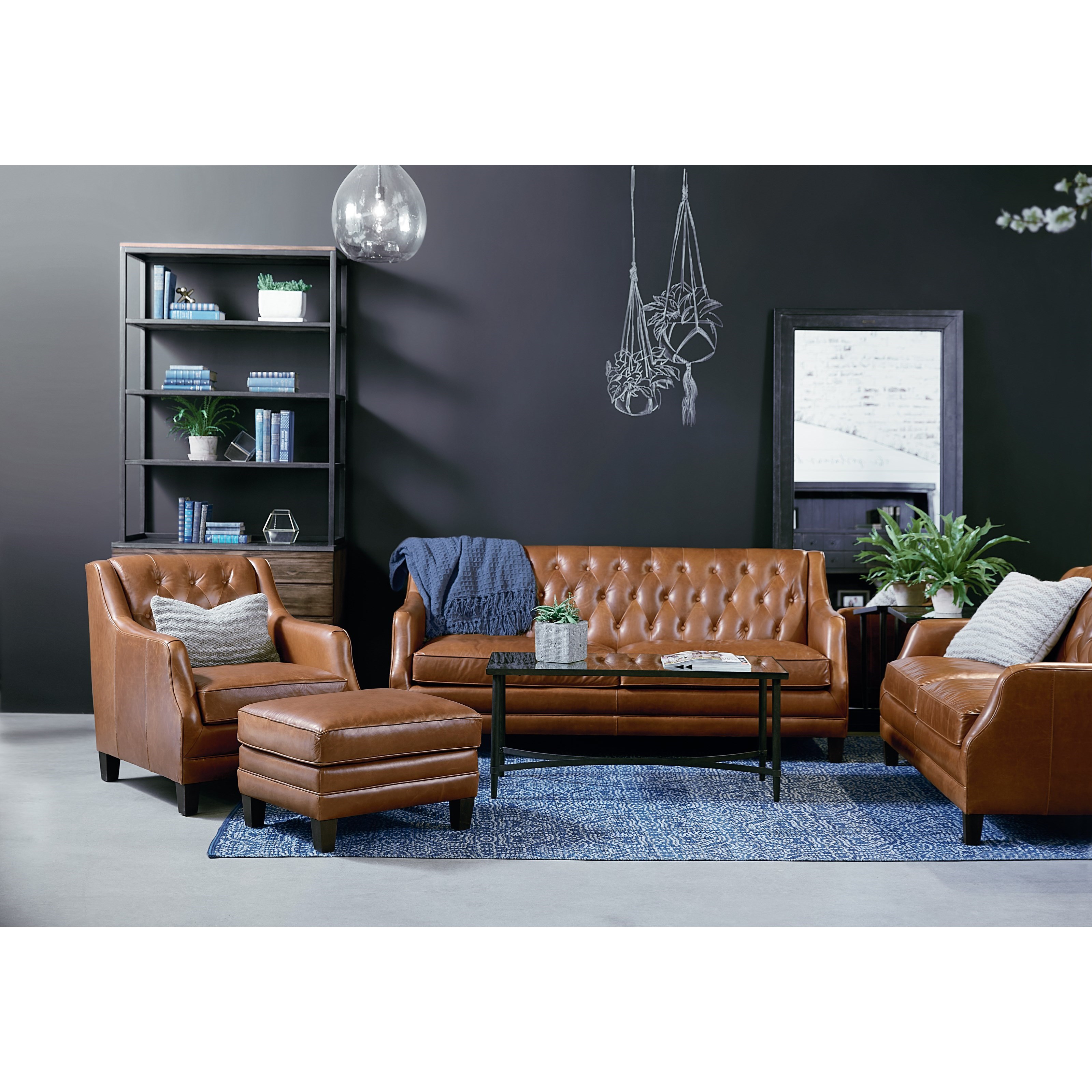 Leather Sofa with Deeply Pulled Diamond Tufting by Magnolia Home