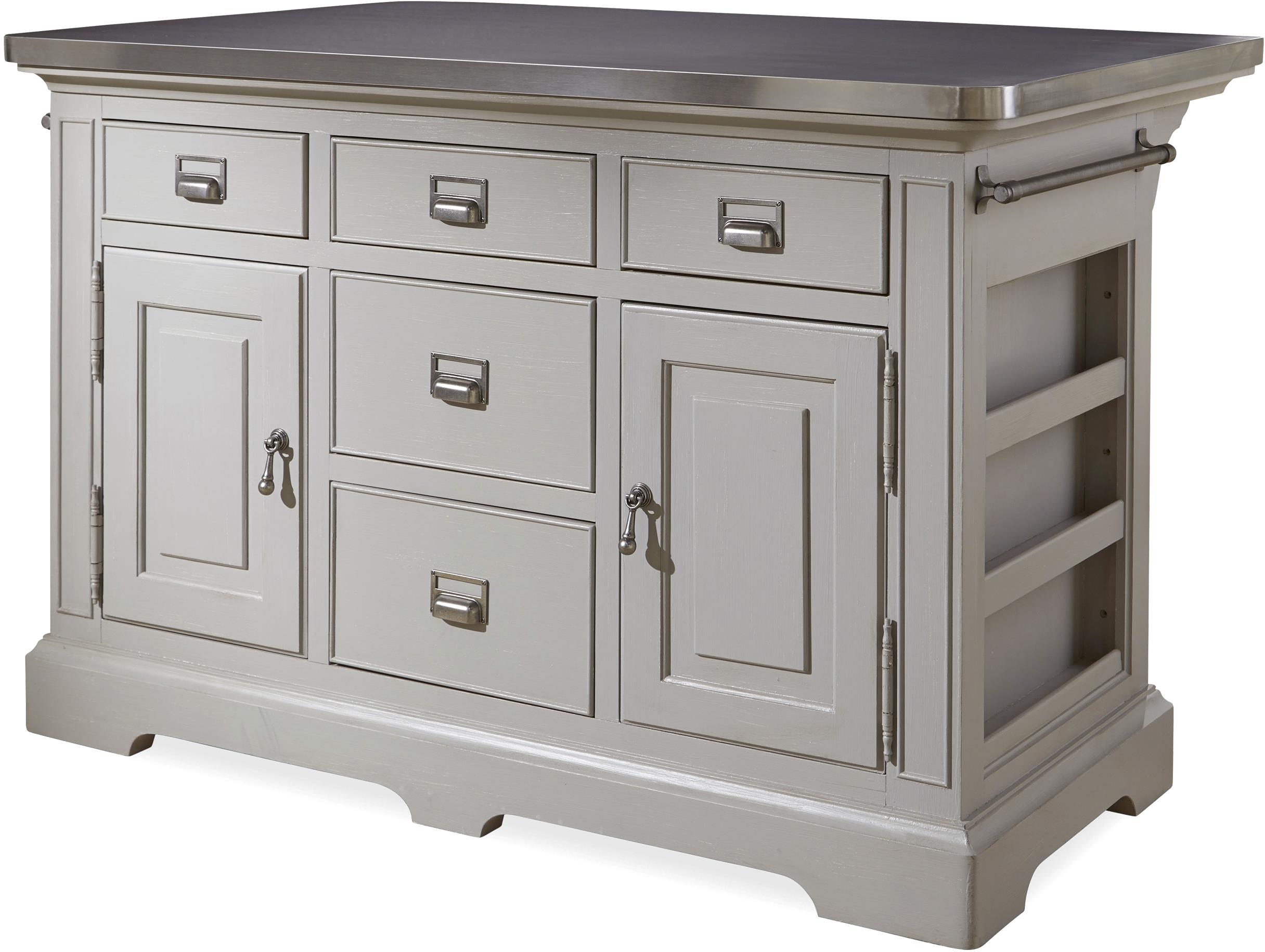 the kitchen island with stainless wrapped metal top by the kitchen island with stainless wrapped metal top by