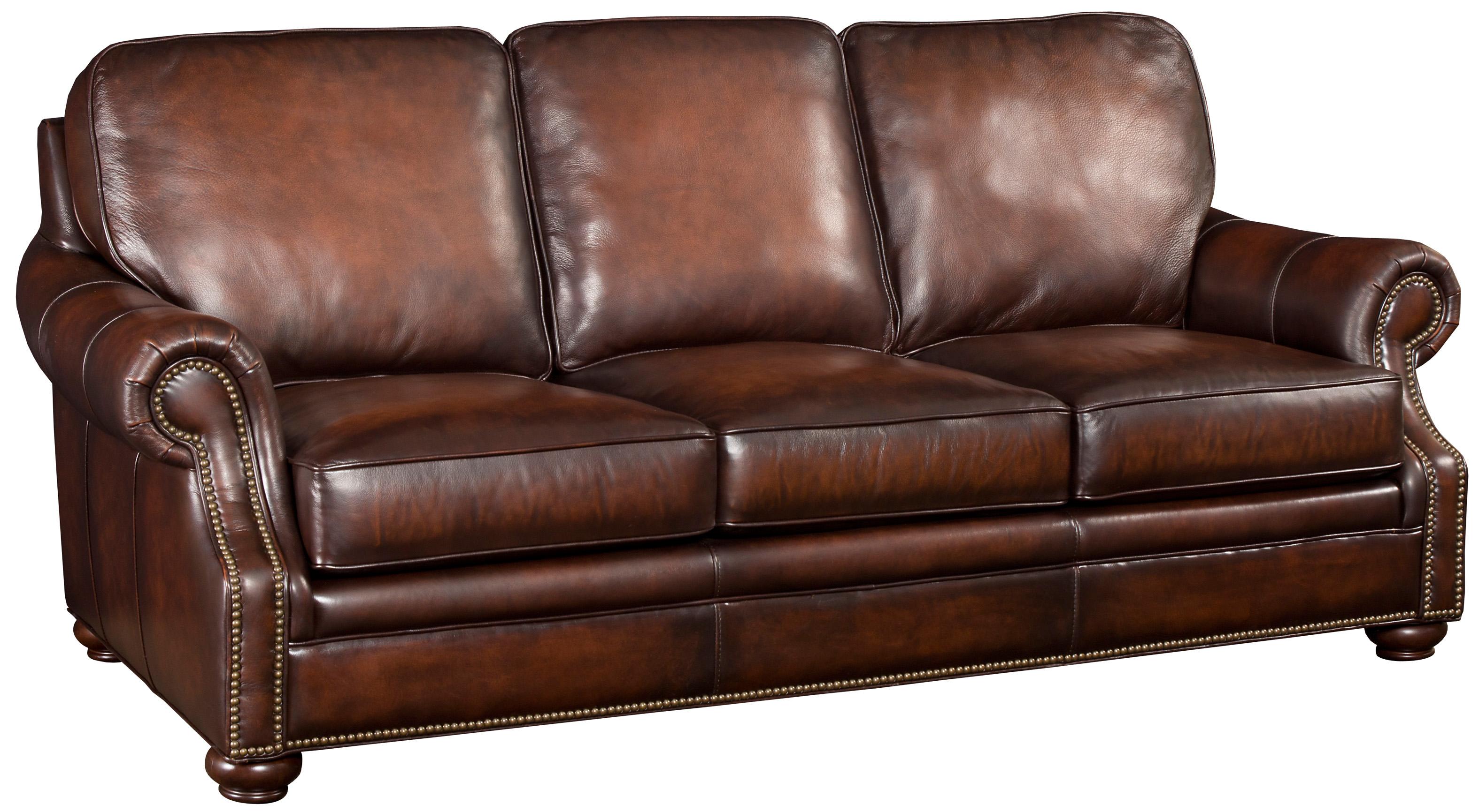 Brown Leather Sofa with Wood Exposed Bun Foot by Hooker Furniture