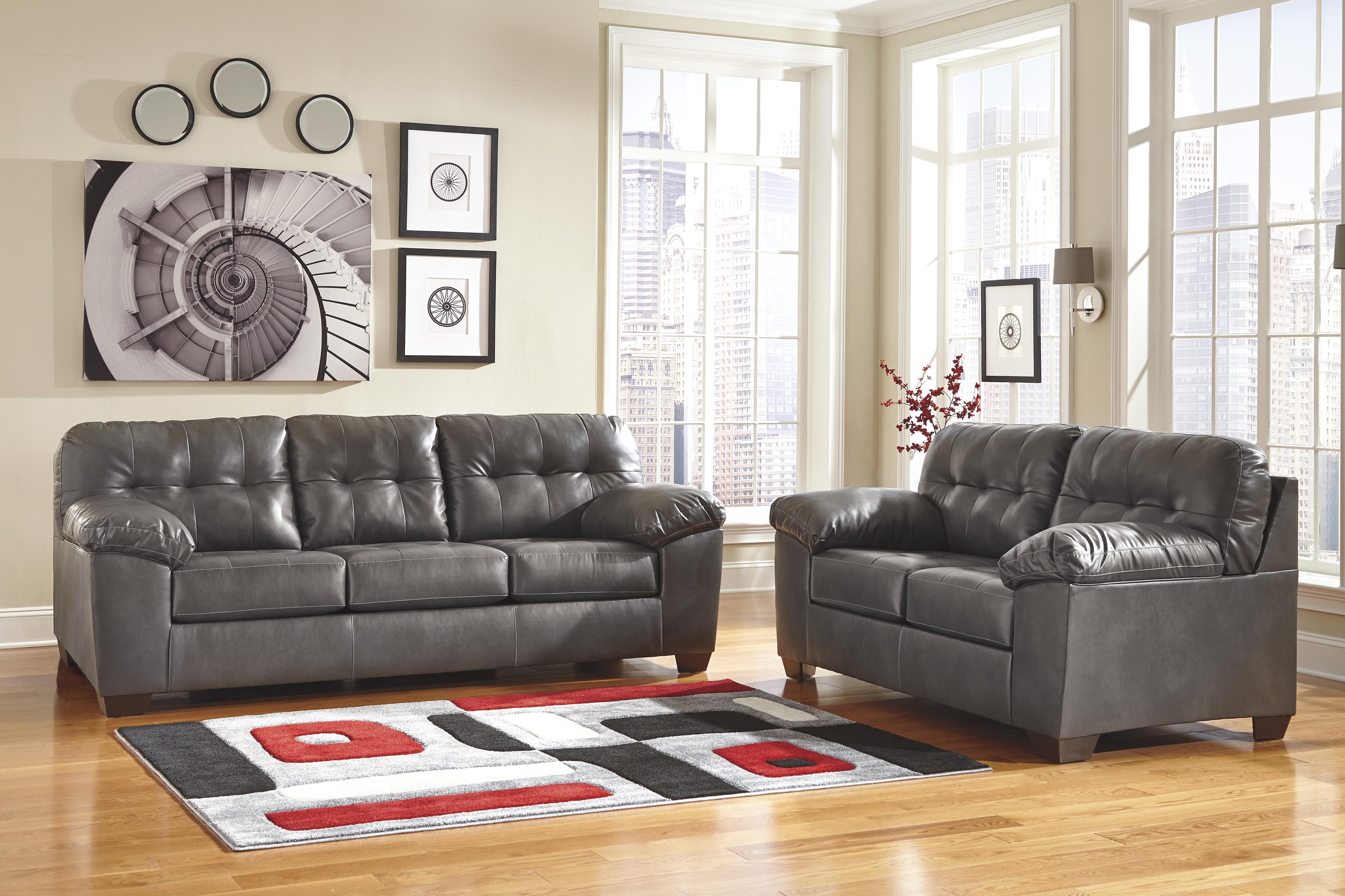 Contemporary Faux Leather Sofa w Pillow Arms by Signature Design