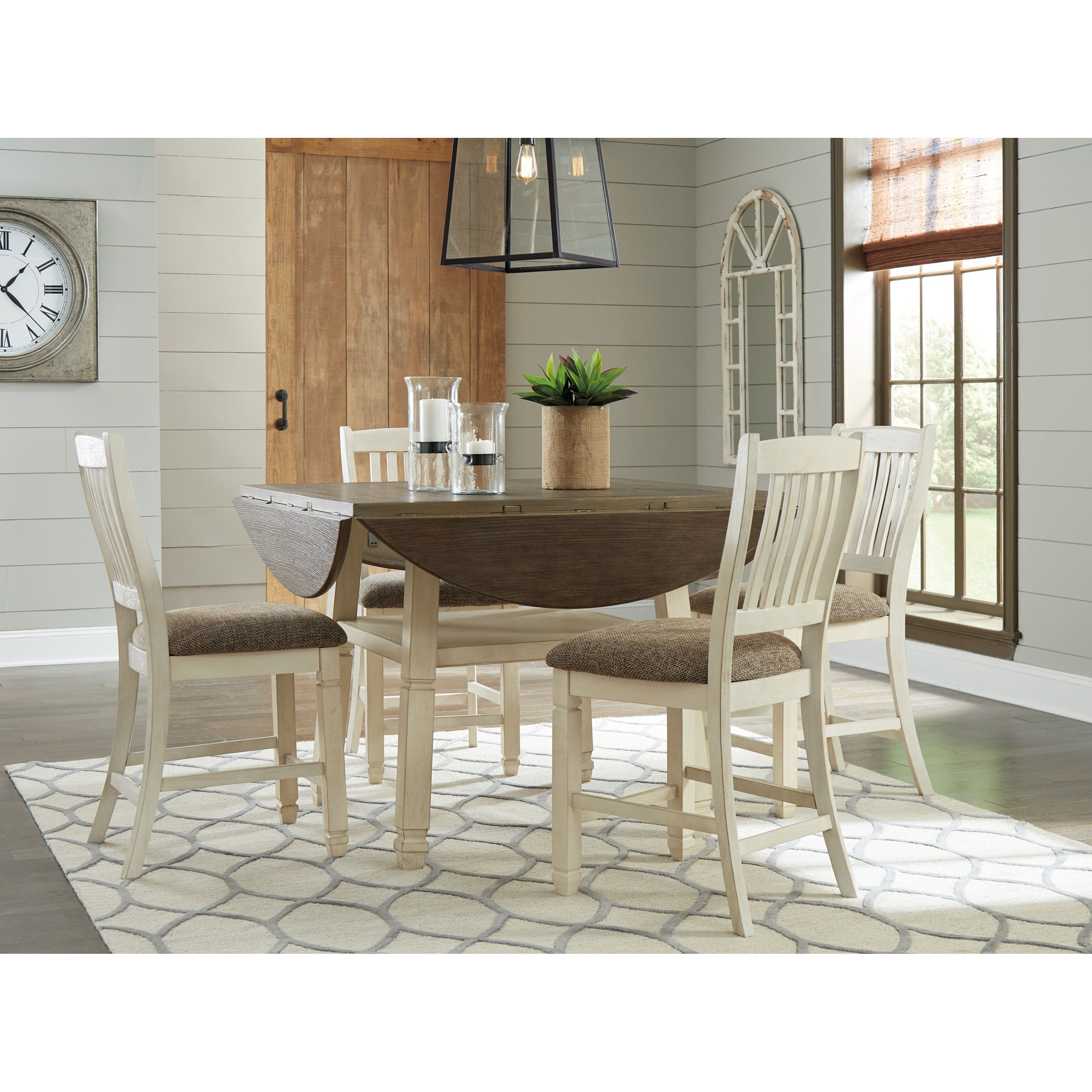 Relaxed Vintage 7 Piece Square Round Drop Leaf Counter Table