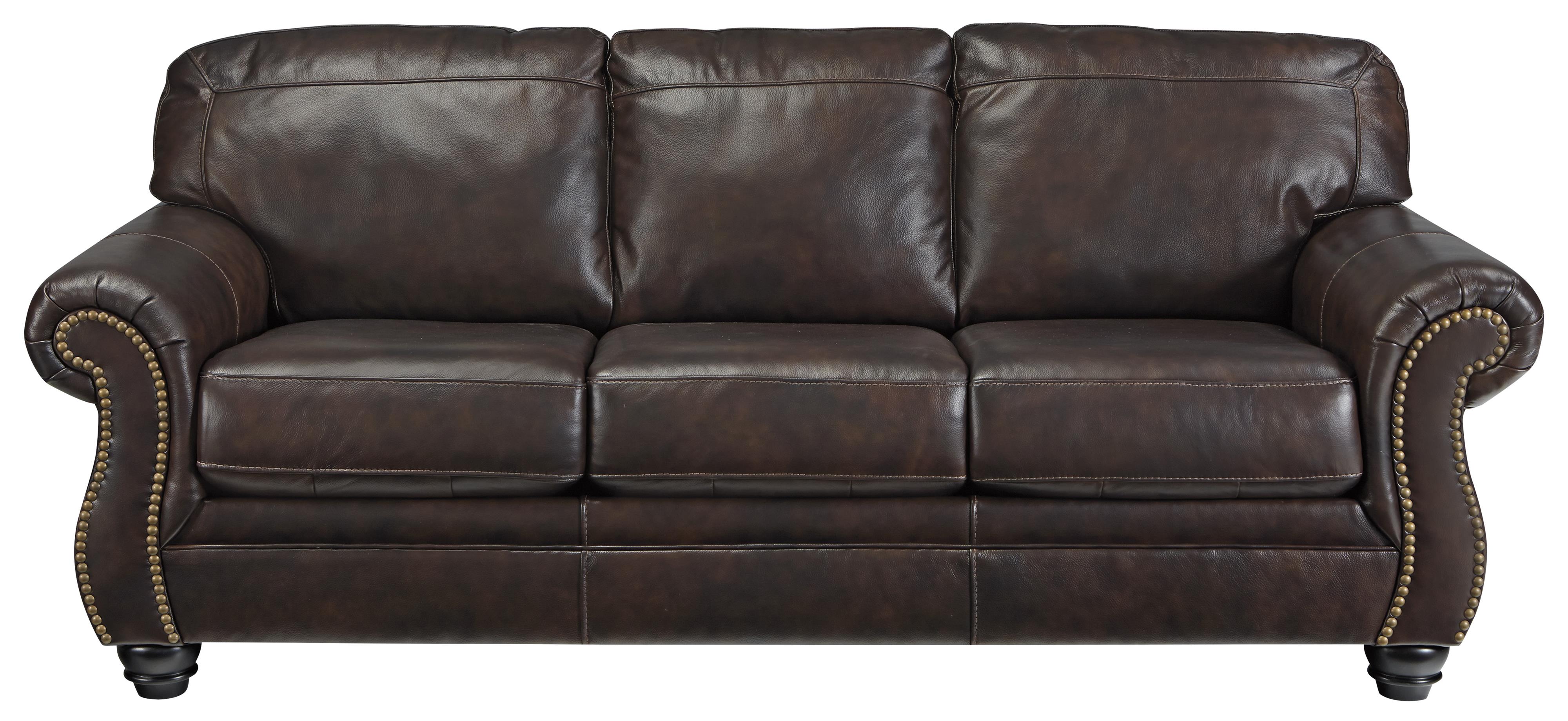 Traditional Leather Match Queen Sofa Sleeper with Rolled Arms
