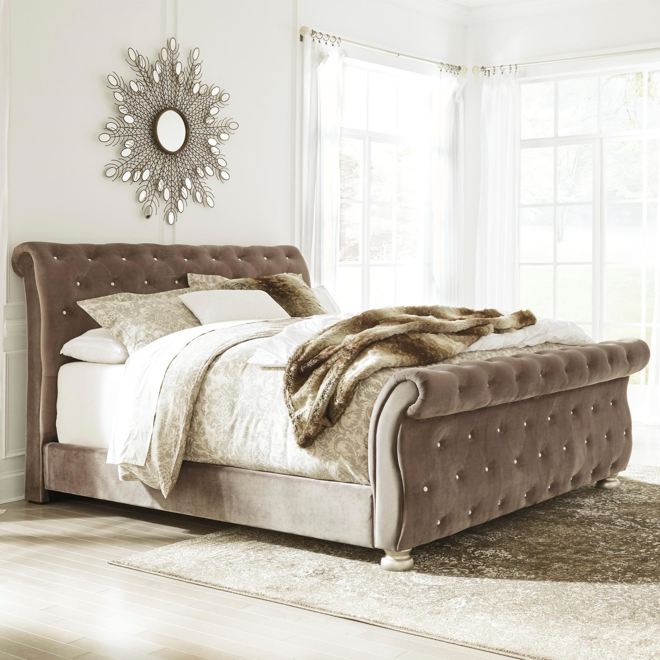 King Upholstered Sleigh Bed with Faux Crystal Tufting by ... King Upholstered Sleigh Bed with Faux Crystal Tufting by ...