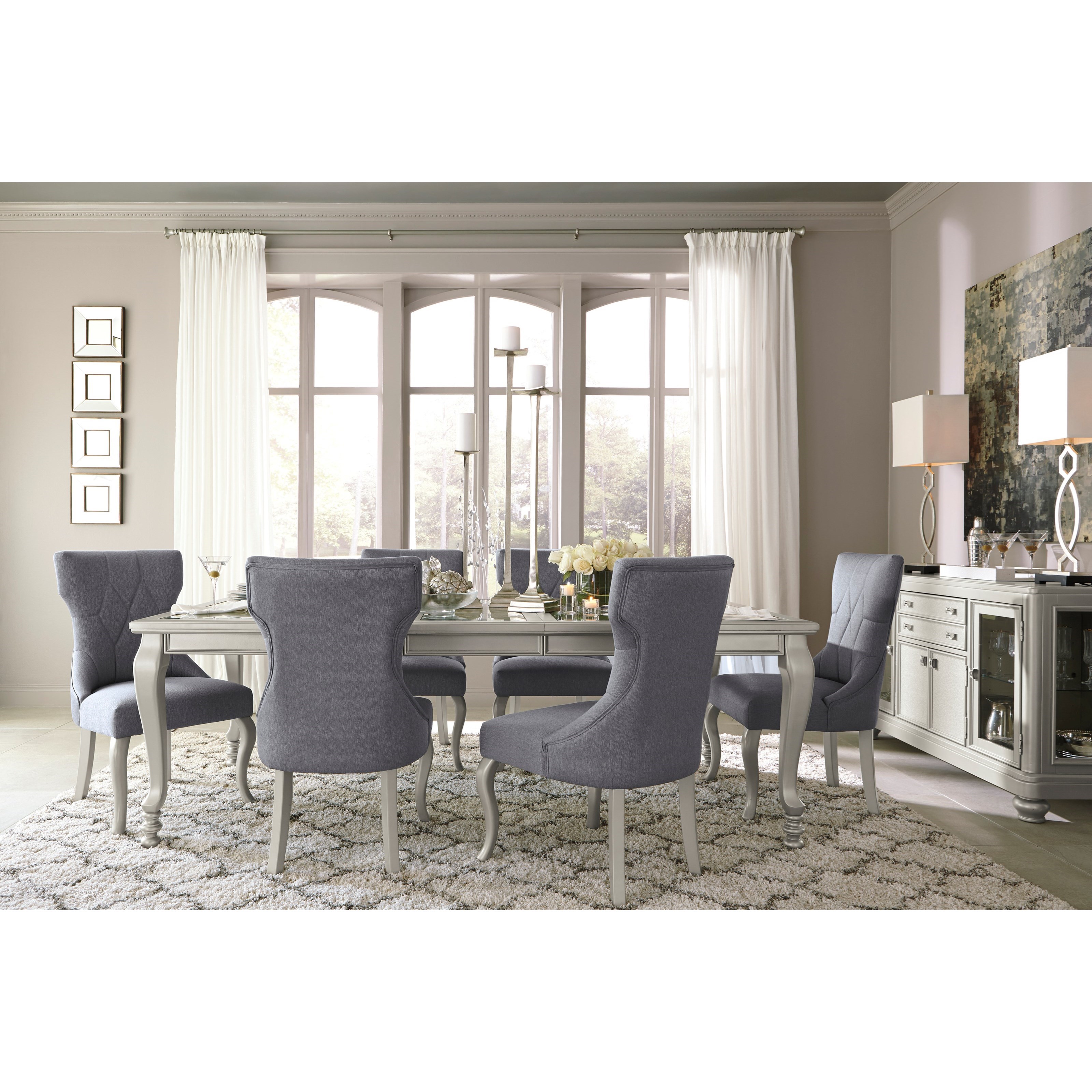 Rectangular Dining Room Extension Table with Glass Inserts by