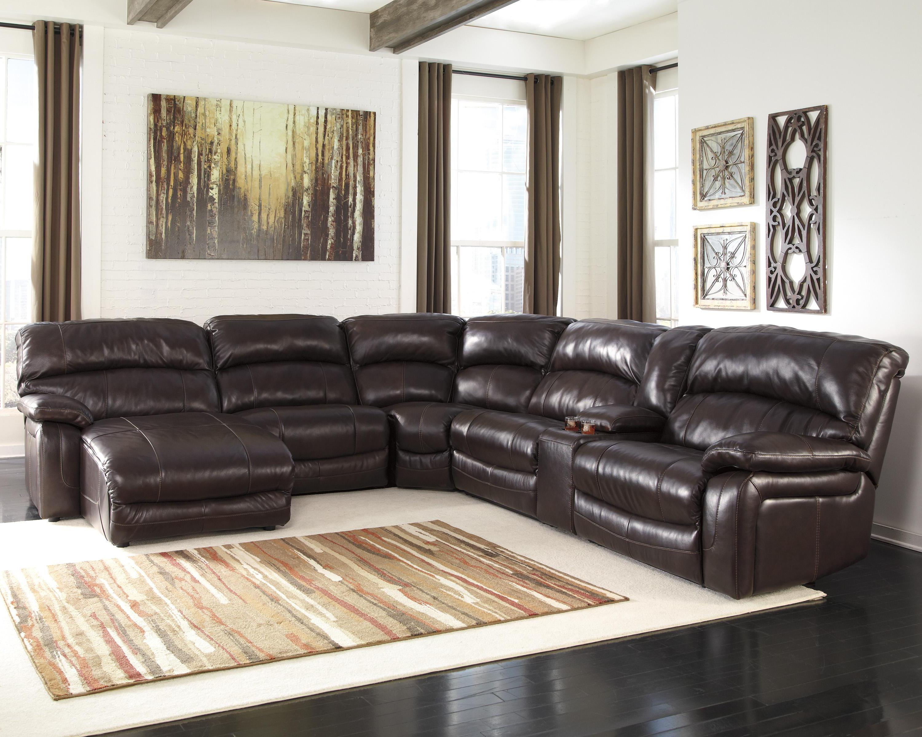 Reclining Sectional w Console & Right Press Back Chaise by
