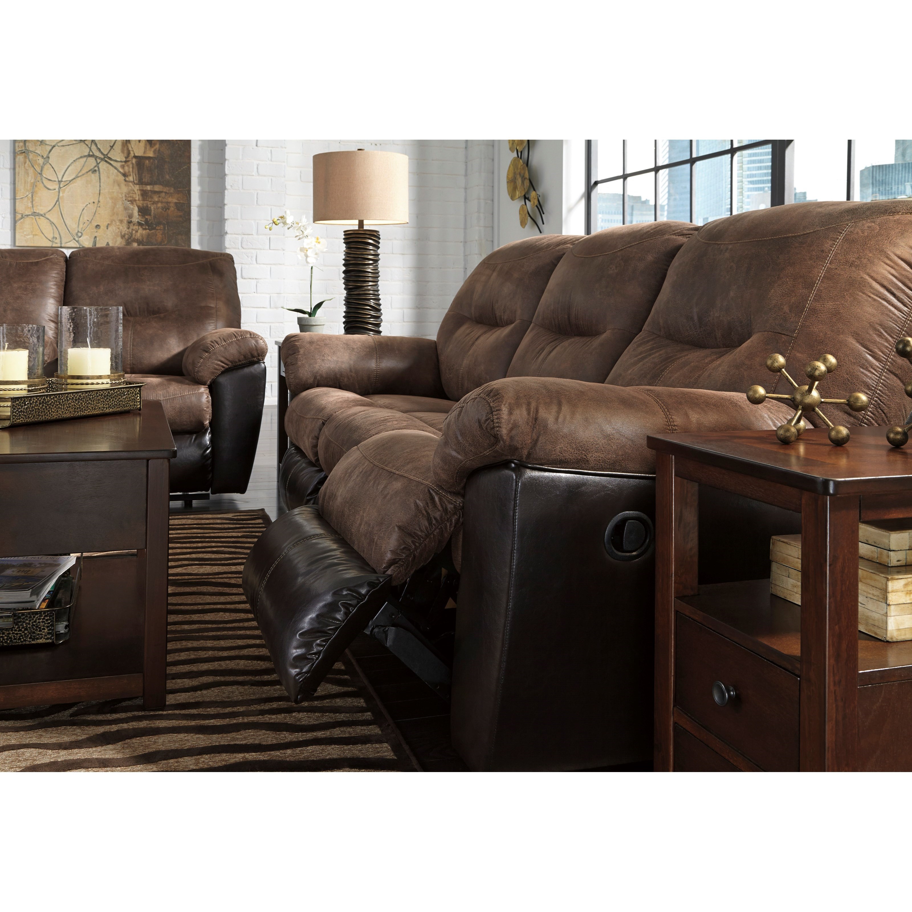 Two Tone Faux Leather Reclining Sofa by Signature Design by Ashley