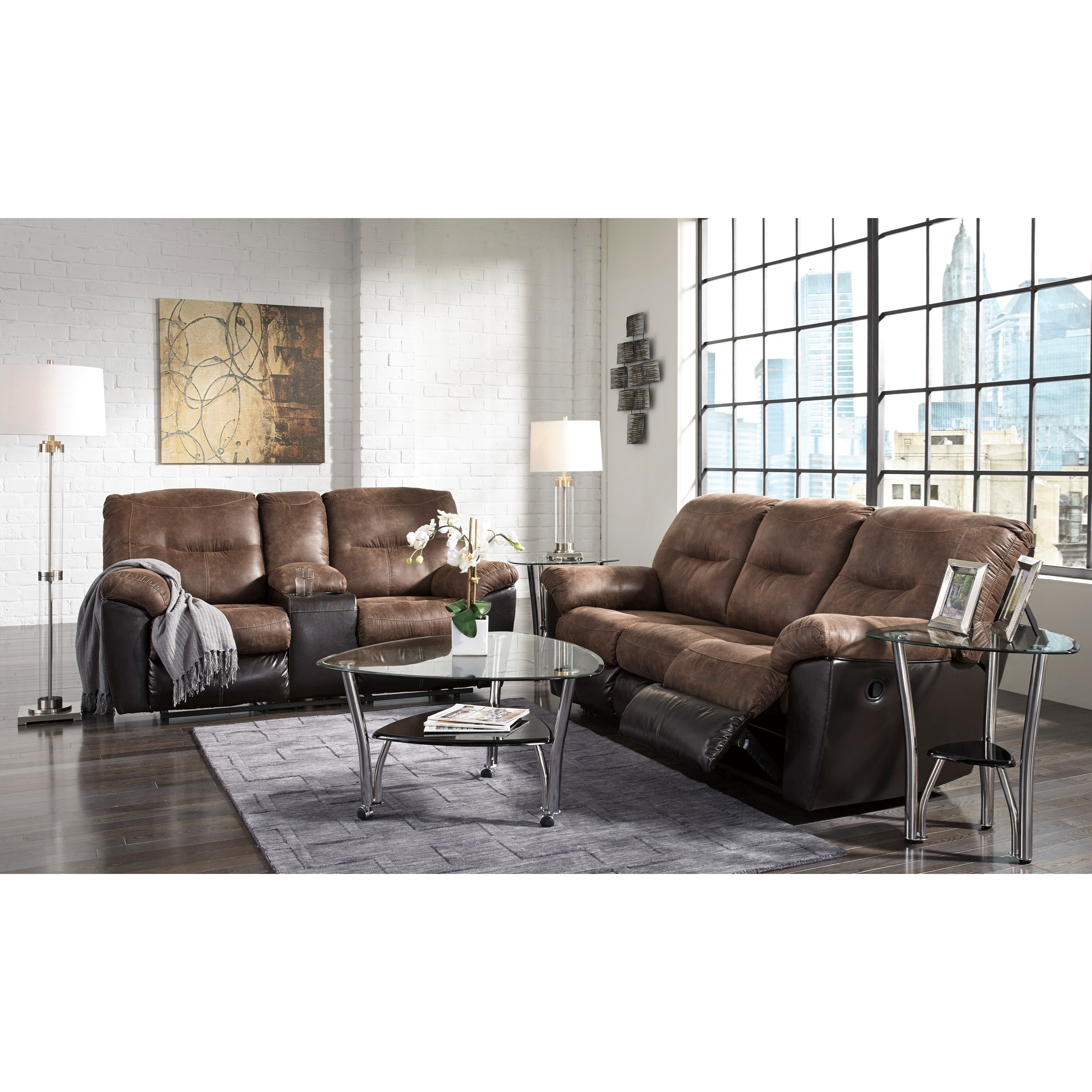 Two Tone Faux Leather Reclining Sofa by Signature Design by Ashley