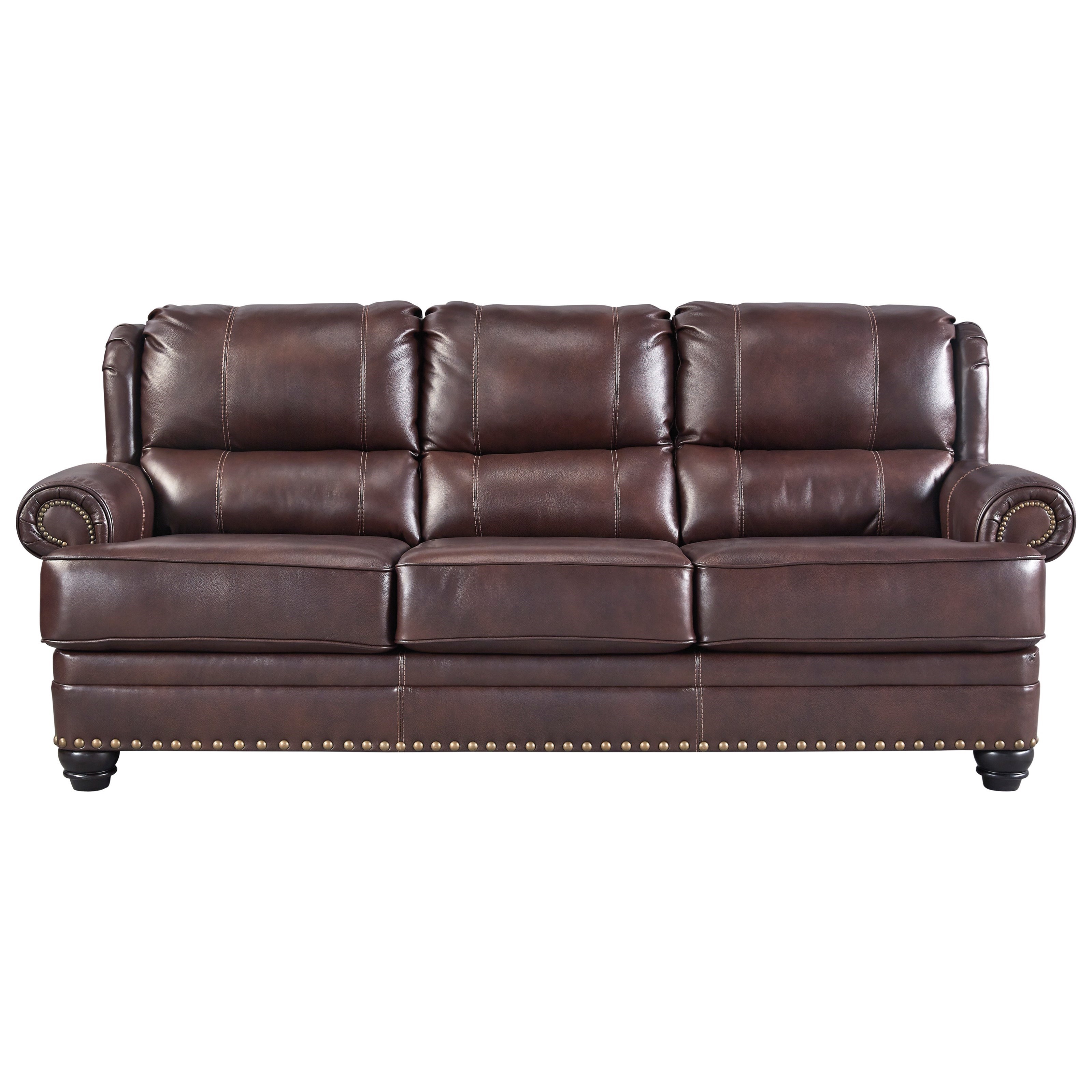 Wing Back Leather Match Sofa with Coil Seat Cushions by Signature