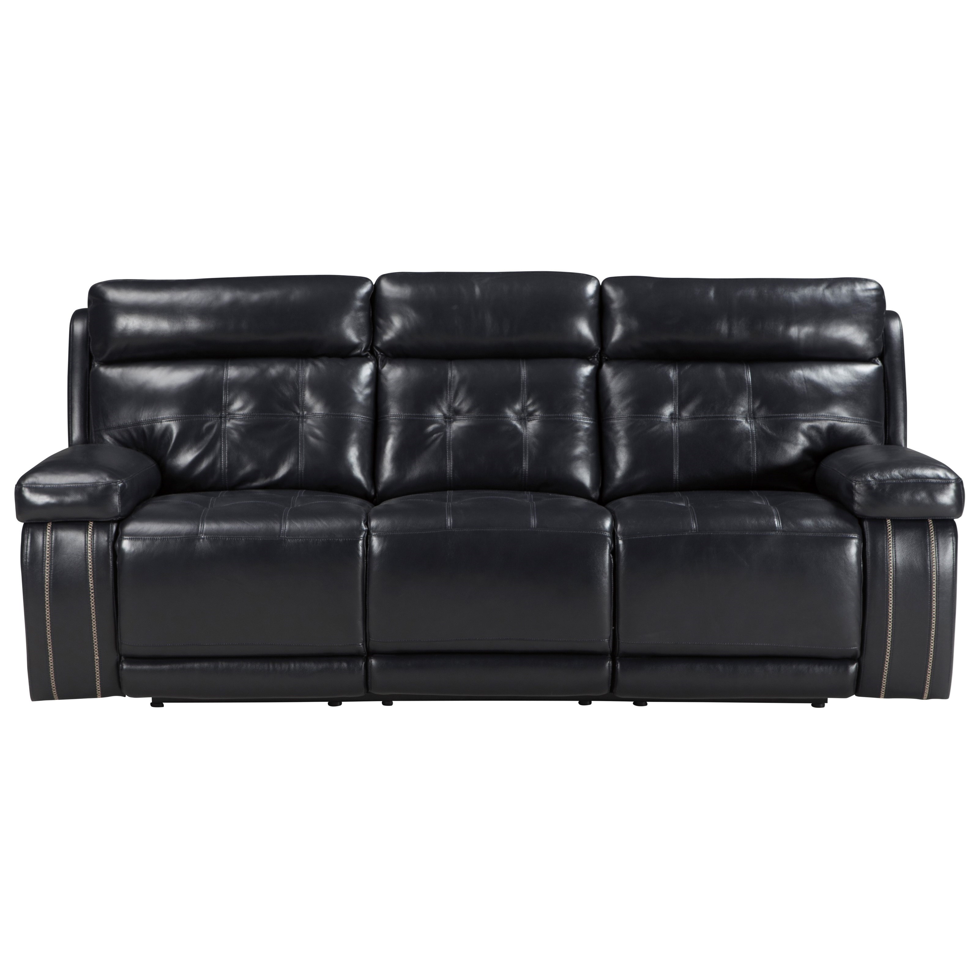 Leather Match Power Reclining Sofa w Adjustable Headrest by