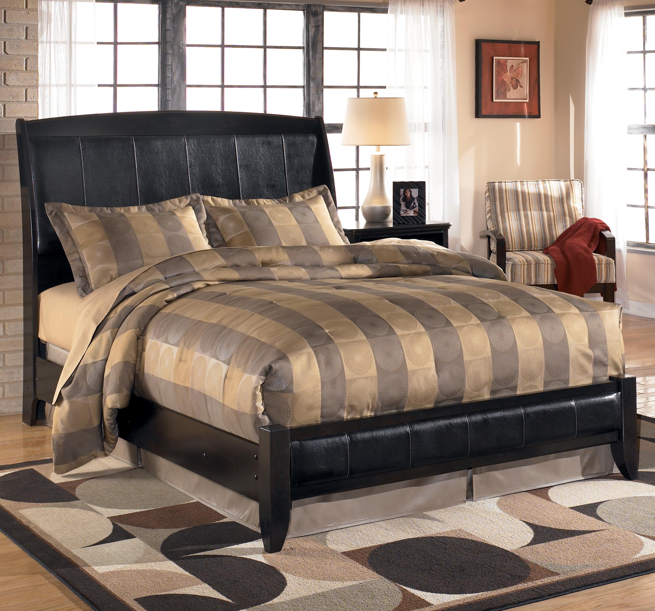 Queen Upholstered Sleigh Headboard with Platform Style Footboard 